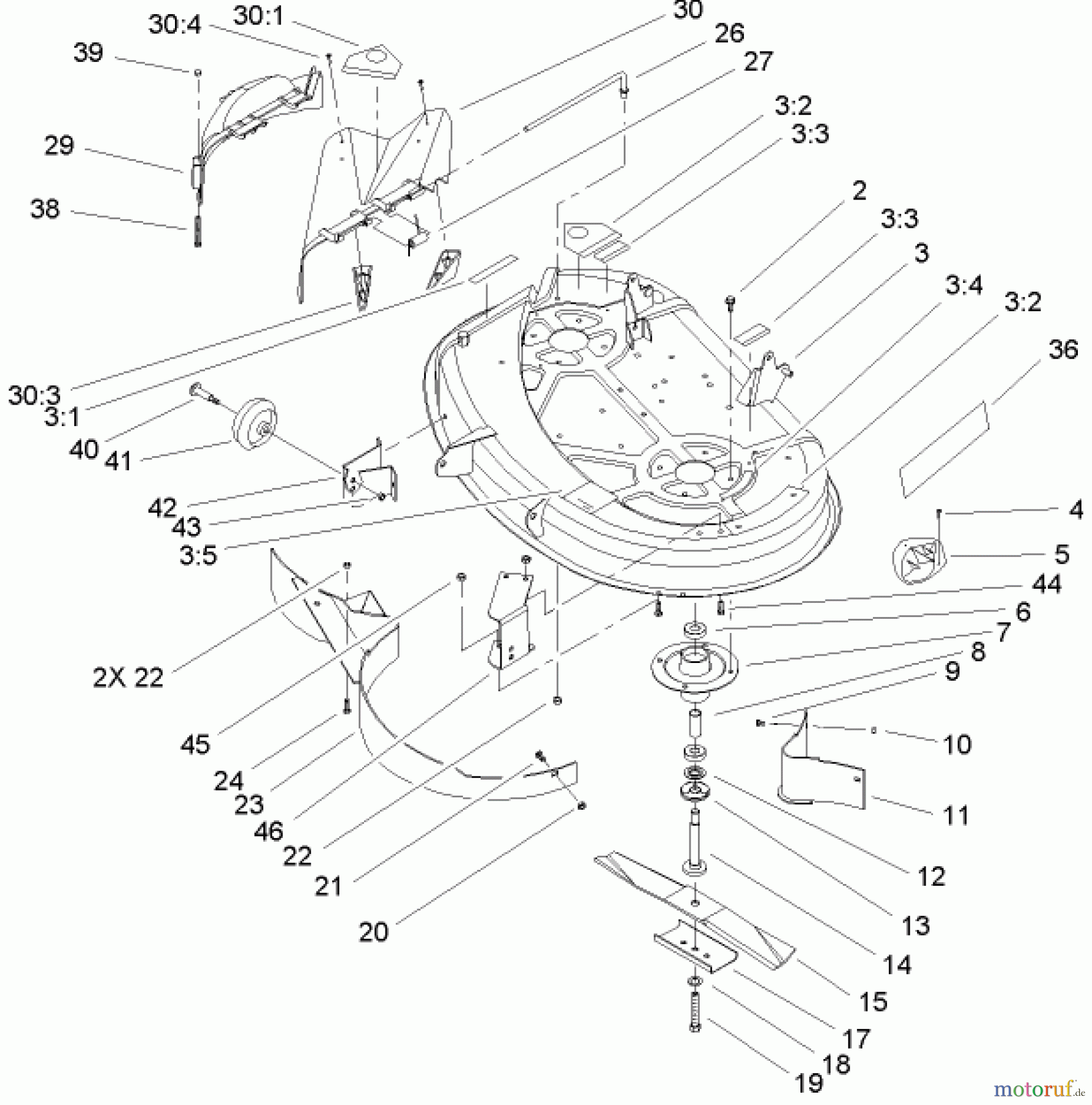  Toro Neu Mowers, Lawn & Garden Tractor Seite 1 71245 (14-38HXLE) - Toro 14-38HXLE Lawn Tractor, 2004 (240000001-240999999) 38IN DECK ASSEMBLY