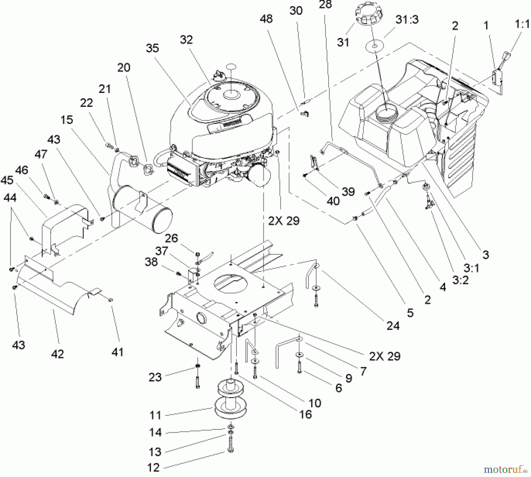  Toro Neu Mowers, Lawn & Garden Tractor Seite 1 71245 (14-38HXLE) - Toro 14-38HXLE Lawn Tractor, 2004 (240000001-240999999) ENGINE ASSEMBLY