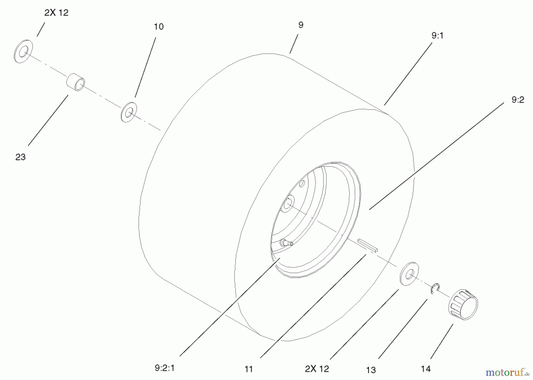  Toro Neu Mowers, Lawn & Garden Tractor Seite 1 71245 (14-38HXLE) - Toro 14-38HXLE Lawn Tractor, 2004 (240000001-240999999) REAR WHEEL AND TIRE ASSEMBLY