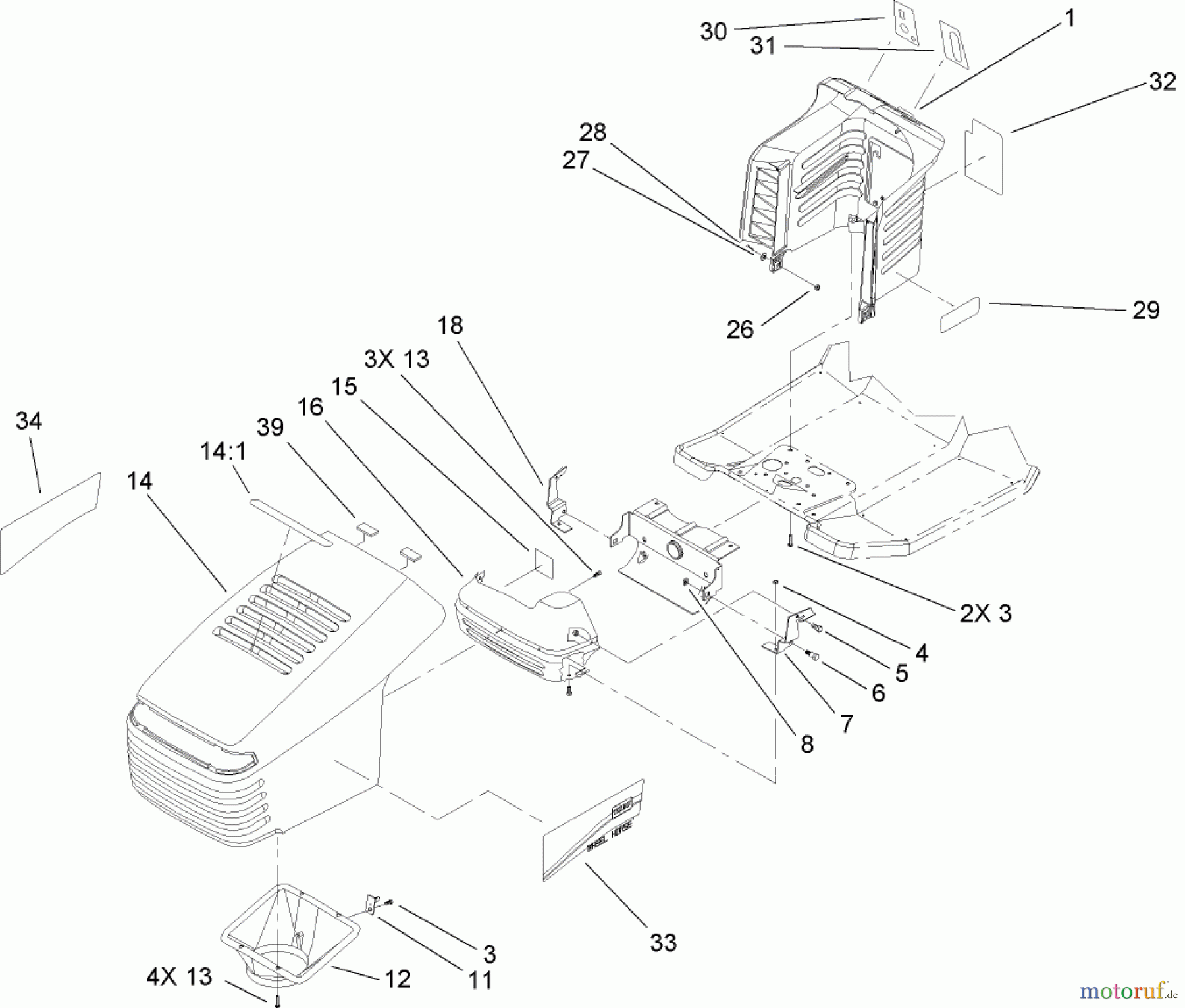  Toro Neu Mowers, Lawn & Garden Tractor Seite 1 71246 (XL 380H) - Toro XL 380H Lawn Tractor, 2006 (260000001-260999999) HOOD AND TOWER ASSEMBLY