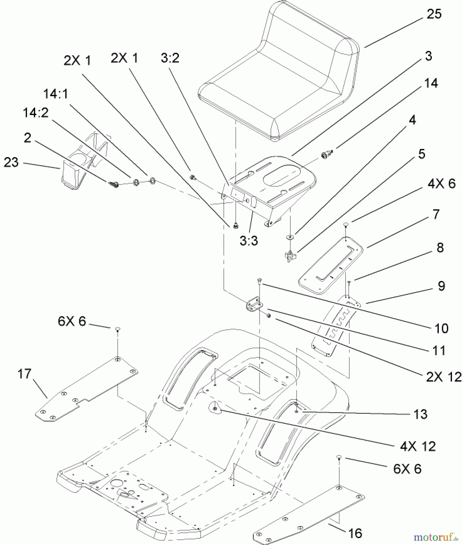  Toro Neu Mowers, Lawn & Garden Tractor Seite 1 71246 (XL 380H) - Toro XL 380H Lawn Tractor, 2006 (260000001-260999999) REAR BODY AND SEAT ASSEMBLY