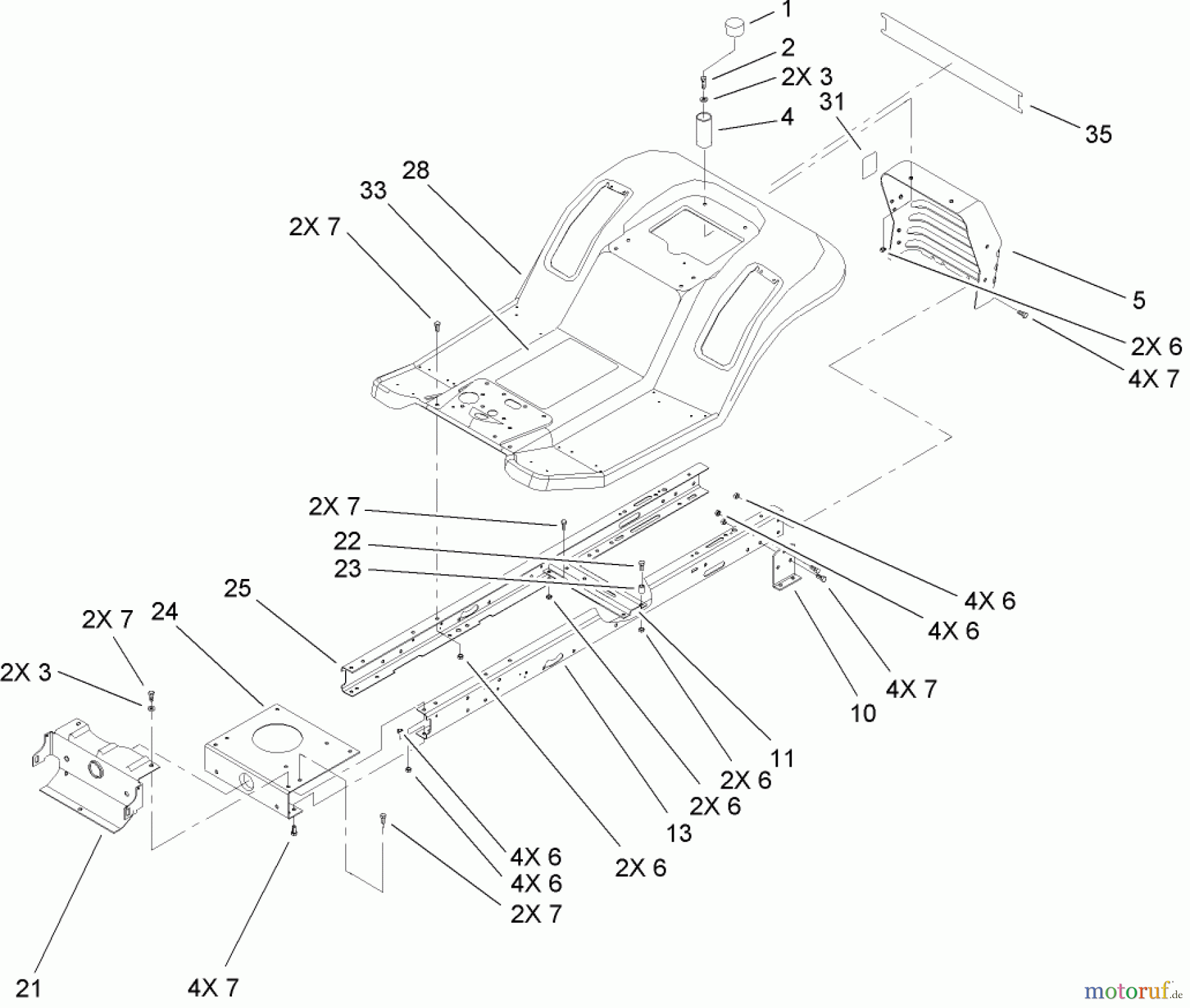  Toro Neu Mowers, Lawn & Garden Tractor Seite 1 71246 (XL 380H) - Toro XL 380H Lawn Tractor, 2007 (270000001-270999999) FRAME AND BODY ASSEMBLY