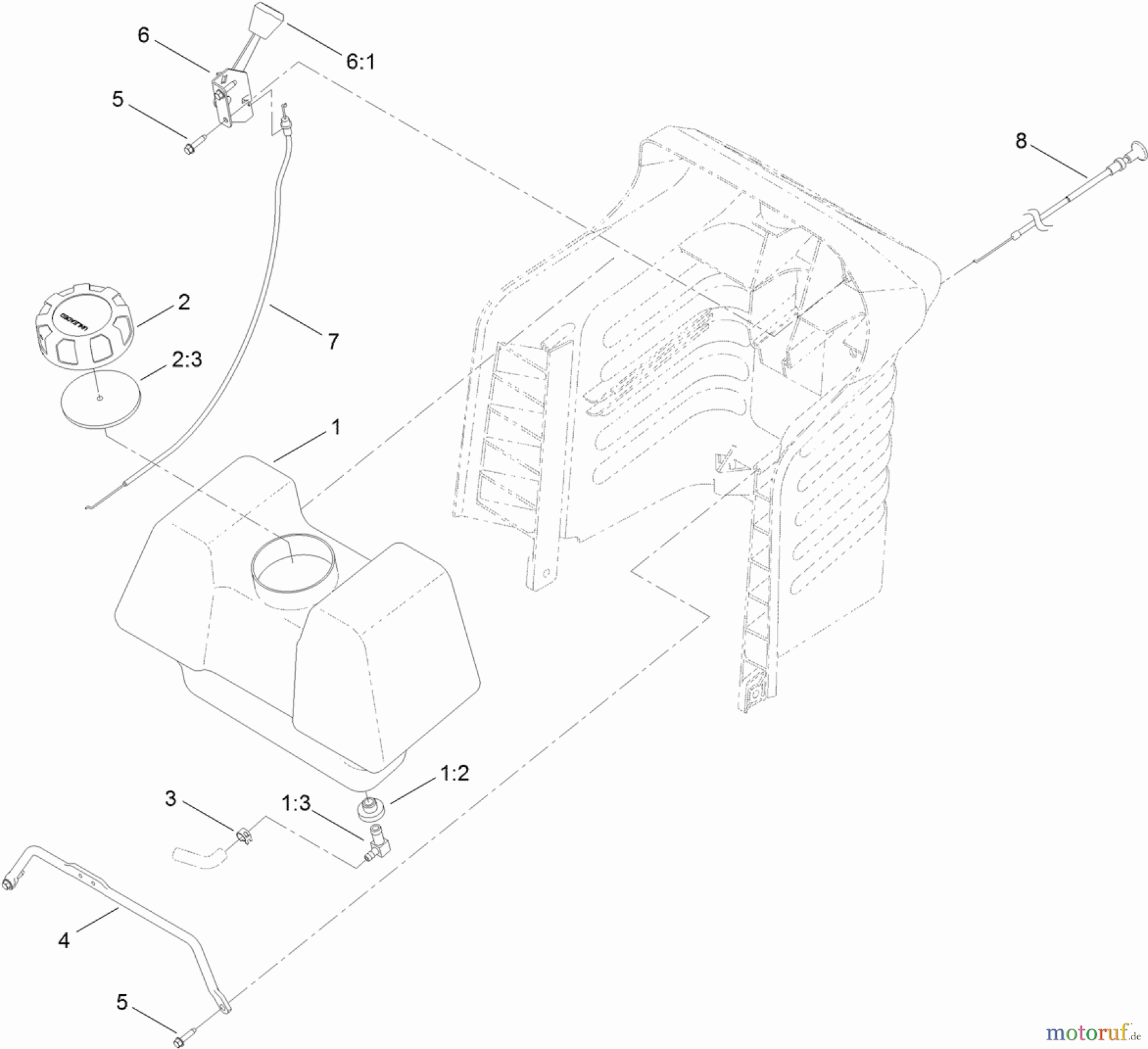  Toro Neu Mowers, Lawn & Garden Tractor Seite 1 71255 (XLS 420T) - Toro XLS 420T Lawn Tractor, 2012 (SN 312000001-312999999) GAS TANK AND THROTTLE CONTROL ASSEMBLY