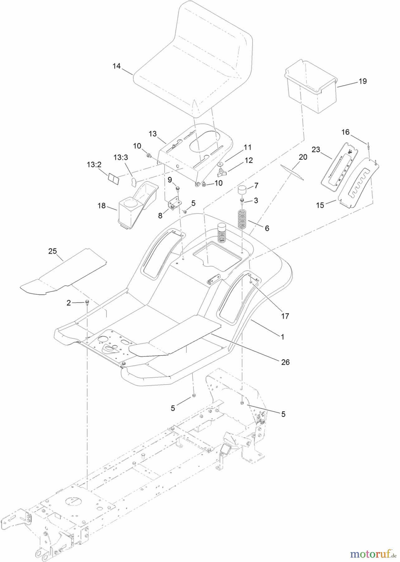 Toro Neu Mowers, Lawn & Garden Tractor Seite 1 71255 (XLS 420T) - Toro XLS 420T Lawn Tractor, 2012 (SN 312000001-312999999) REAR BODY AND SEAT ASSEMBLY