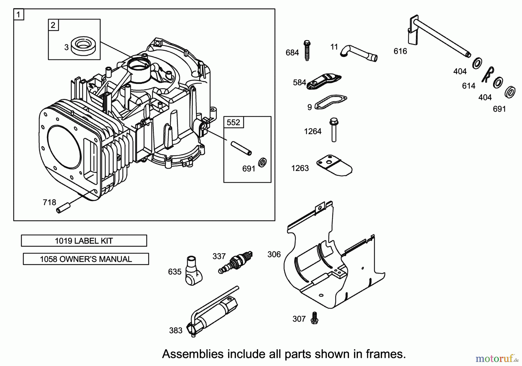  Toro Neu Mowers, Lawn & Garden Tractor Seite 1 71283 (17-44HXLE) - Toro 17-44HXLE Lawn Tractor, 2002 (220010001-220999999) CYLINDER ASSEMBLY ENGINE BRIGGS AND STRATTON MODEL 31F777-0123-E1