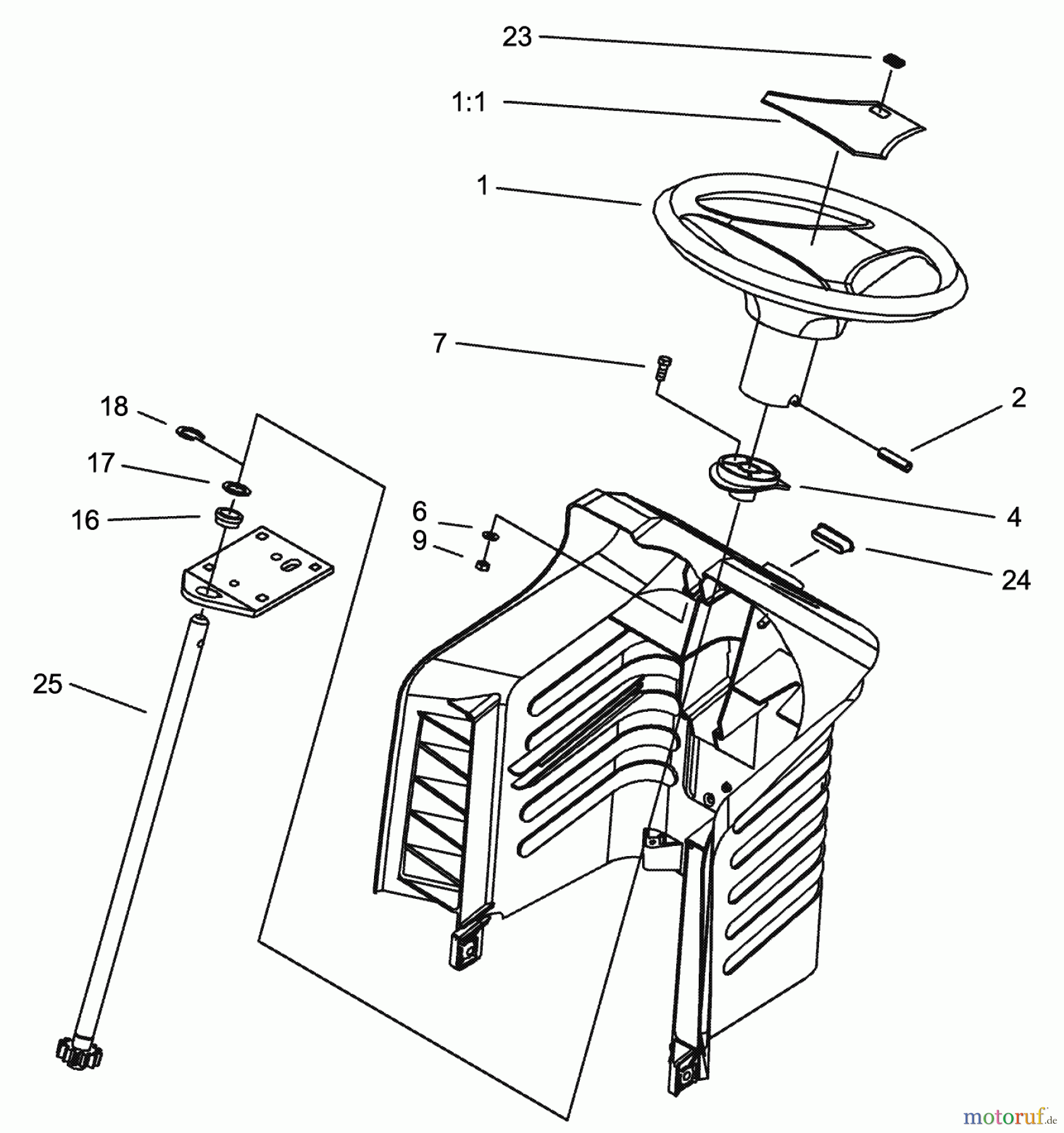  Toro Neu Mowers, Lawn & Garden Tractor Seite 1 71283 (17-44HXLE) - Toro 17-44HXLE Lawn Tractor, 2002 (220010001-220999999) STEERING ASSEMBLY