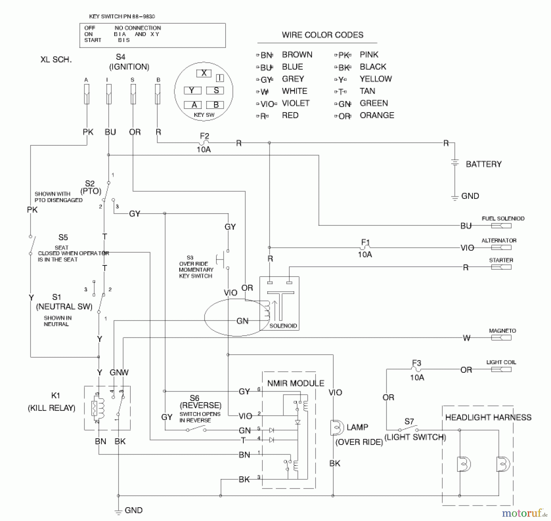  Toro Neu Mowers, Lawn & Garden Tractor Seite 1 71300 (12-32XL) - Toro 12-32XL Lawn Tractor, 2000 (200000001-200999999) WIRE SCHEMATIC