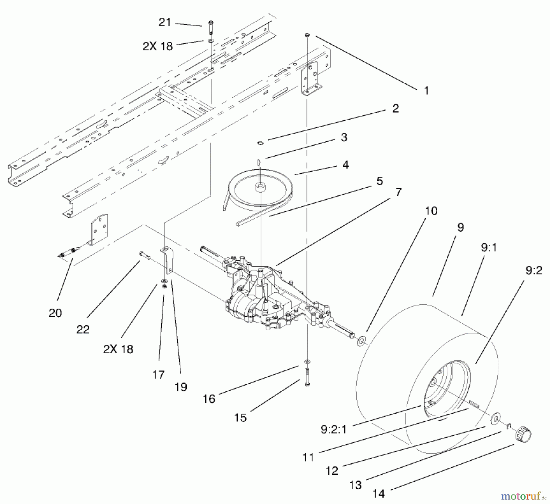  Toro Neu Mowers, Lawn & Garden Tractor Seite 1 71301 (12.5-32XLE) - Toro 12.5-32XLE Lawn Tractor, 2001 (210000001-210999999) 5 SPEED TRANSAXLE ASSEMBLY