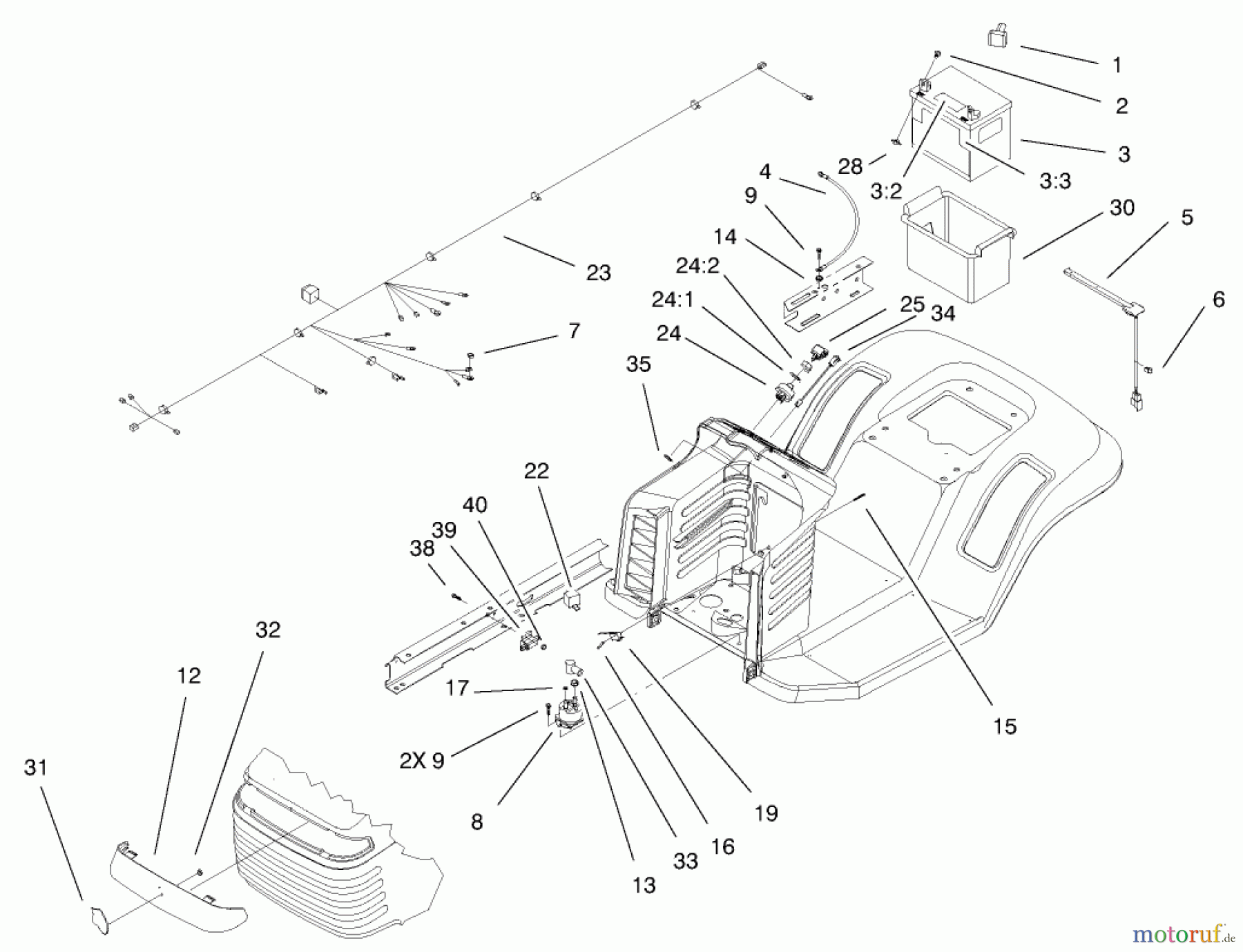  Toro Neu Mowers, Lawn & Garden Tractor Seite 1 71301 (12.5-32XLE) - Toro 12.5-32XLE Lawn Tractor, 2001 (210000001-210999999) ELECTRICAL ASSEMBLY