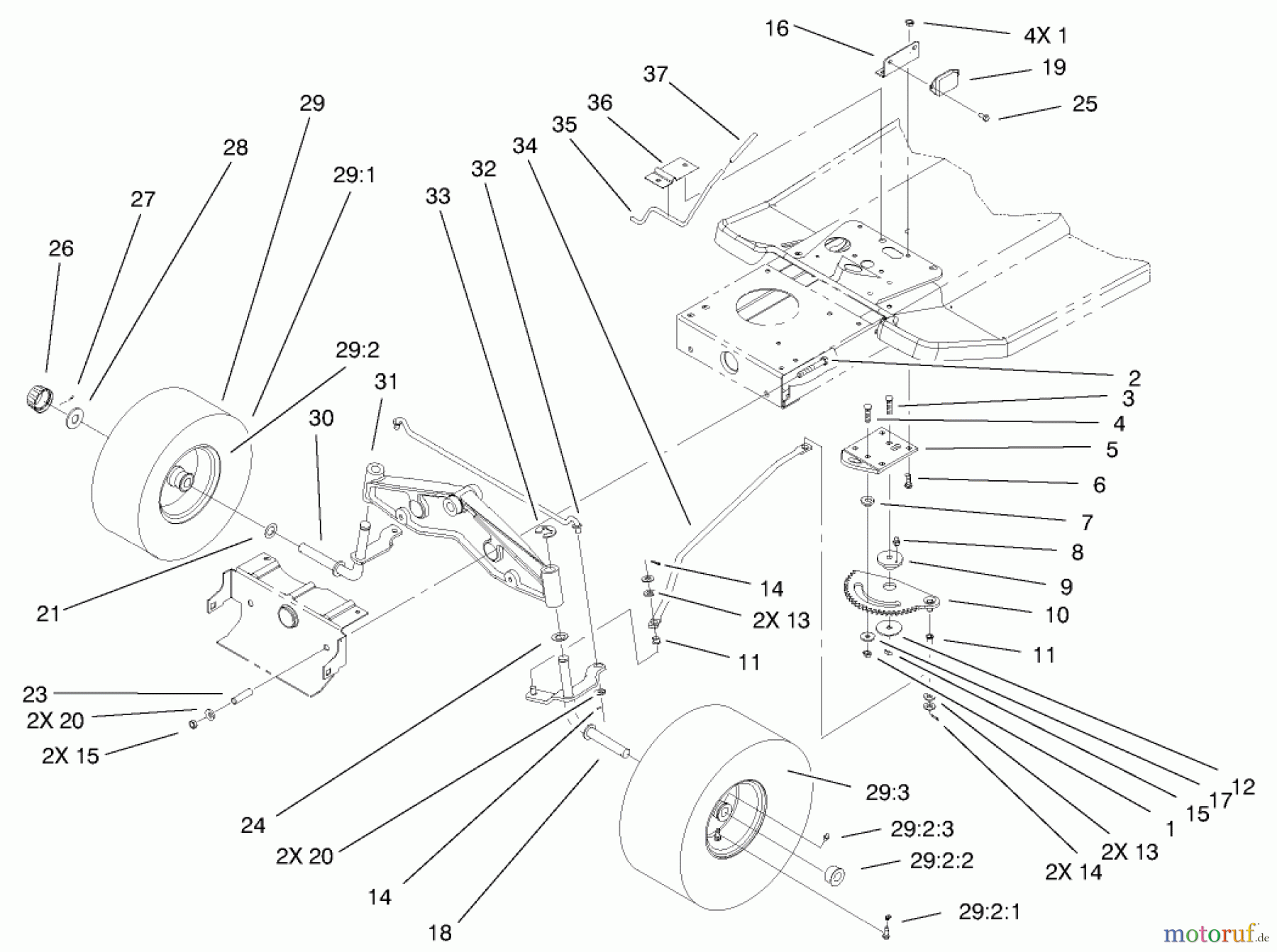  Toro Neu Mowers, Lawn & Garden Tractor Seite 1 71301 (12.5-32XLE) - Toro 12.5-32XLE Lawn Tractor, 2001 (210000001-210999999) STEERING ASSEMBLY