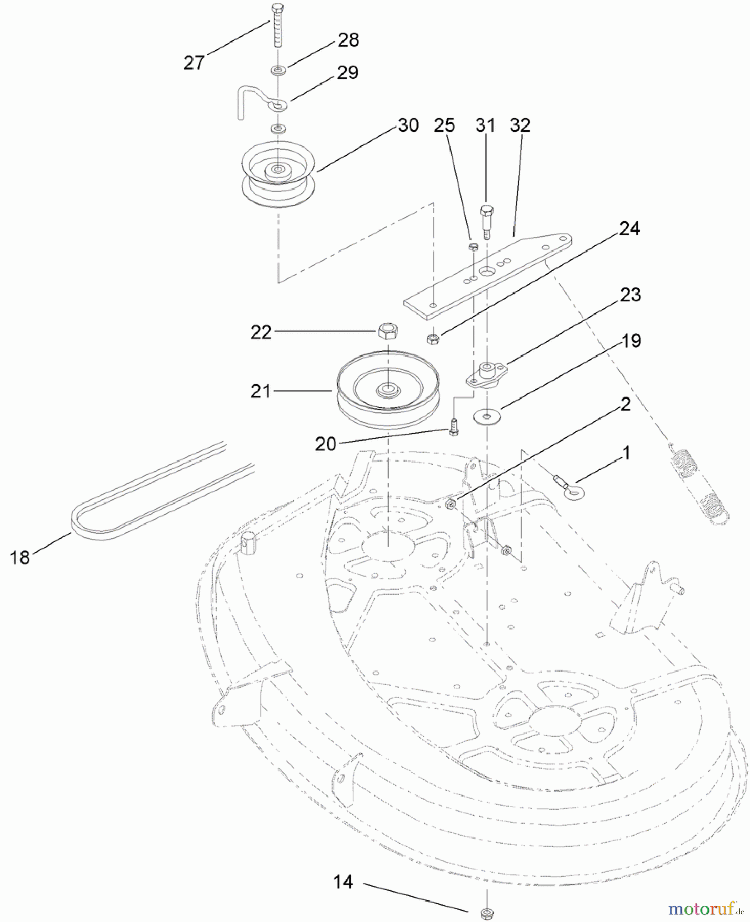  Toro Neu Mowers, Lawn & Garden Tractor Seite 1 71428 (XL 380H) - Toro XL 380H Lawn Tractor, 2005 (250000001-250999999) 38IN DECK BLADE DRIVE ASSEMBLY