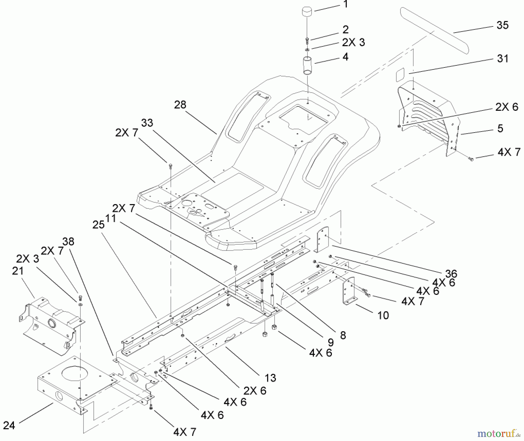  Toro Neu Mowers, Lawn & Garden Tractor Seite 1 71429 (XL 440H) - Toro XL 440H Lawn Tractor, 2005 (250000001-250999999) FRAME AND BODY ASSEMBLY