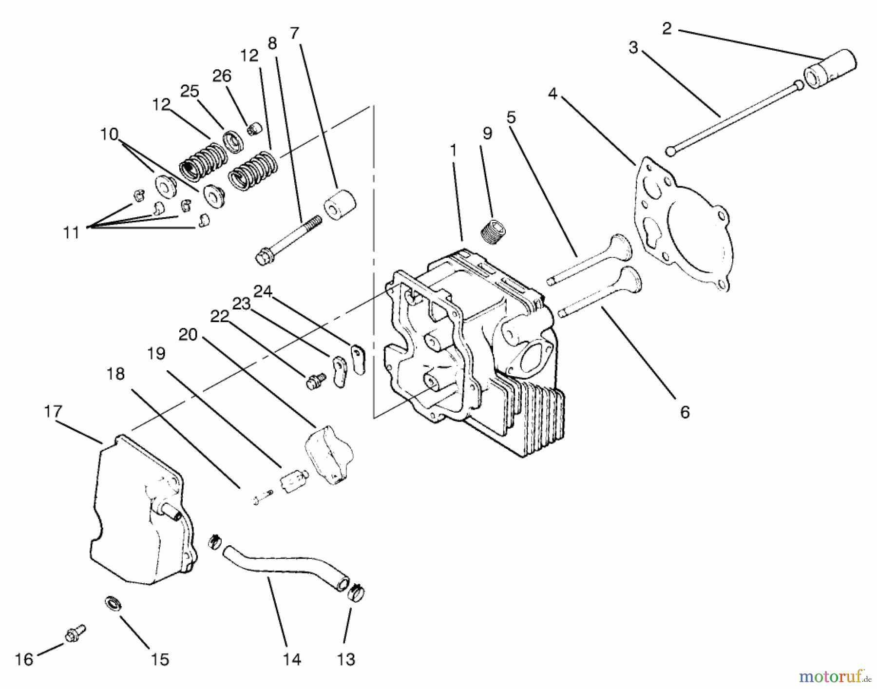  Toro Neu Mowers, Lawn & Garden Tractor Seite 1 72045 (265-6) - Toro 265-6 Lawn and Garden Tractor, 1998 (8900001-8900399) CYLINDER HEAD/VALVE/BREATHER