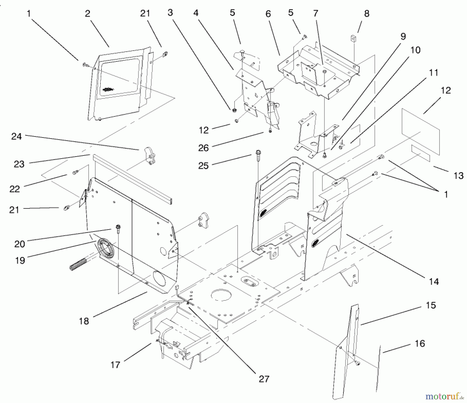 Toro Neu Mowers, Lawn & Garden Tractor Seite 1 72047 (265-6) - Toro 265-6 Lawn and Garden Tractor, 1999 (9900001-9999999) HOODSTAND & FIREWALL ASSEMBLY