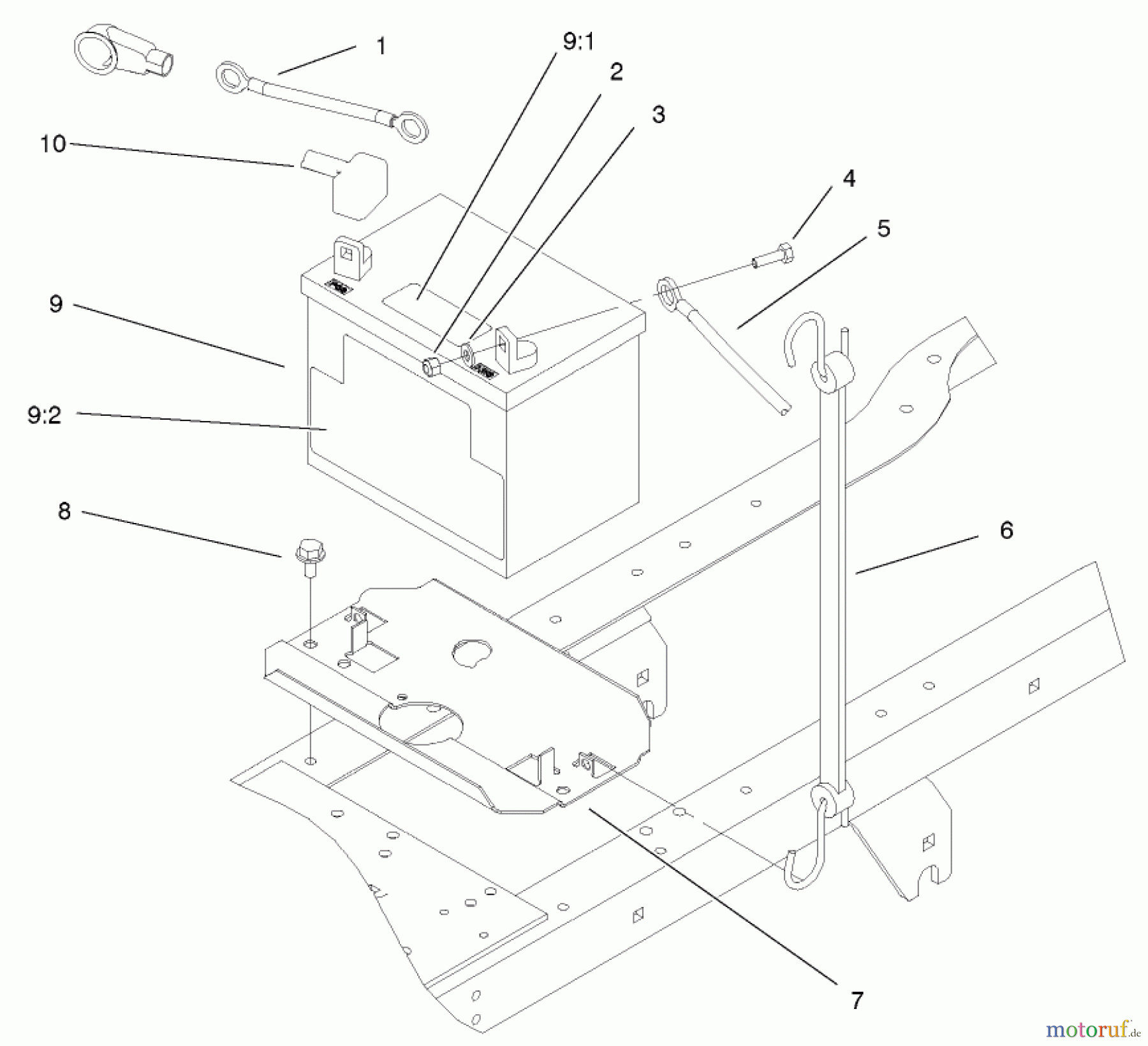  Toro Neu Mowers, Lawn & Garden Tractor Seite 1 72051 (265-H) - Toro 265-H Lawn and Garden Tractor, 2001 (210000001-210999999) BATTERY ASSEMBLY