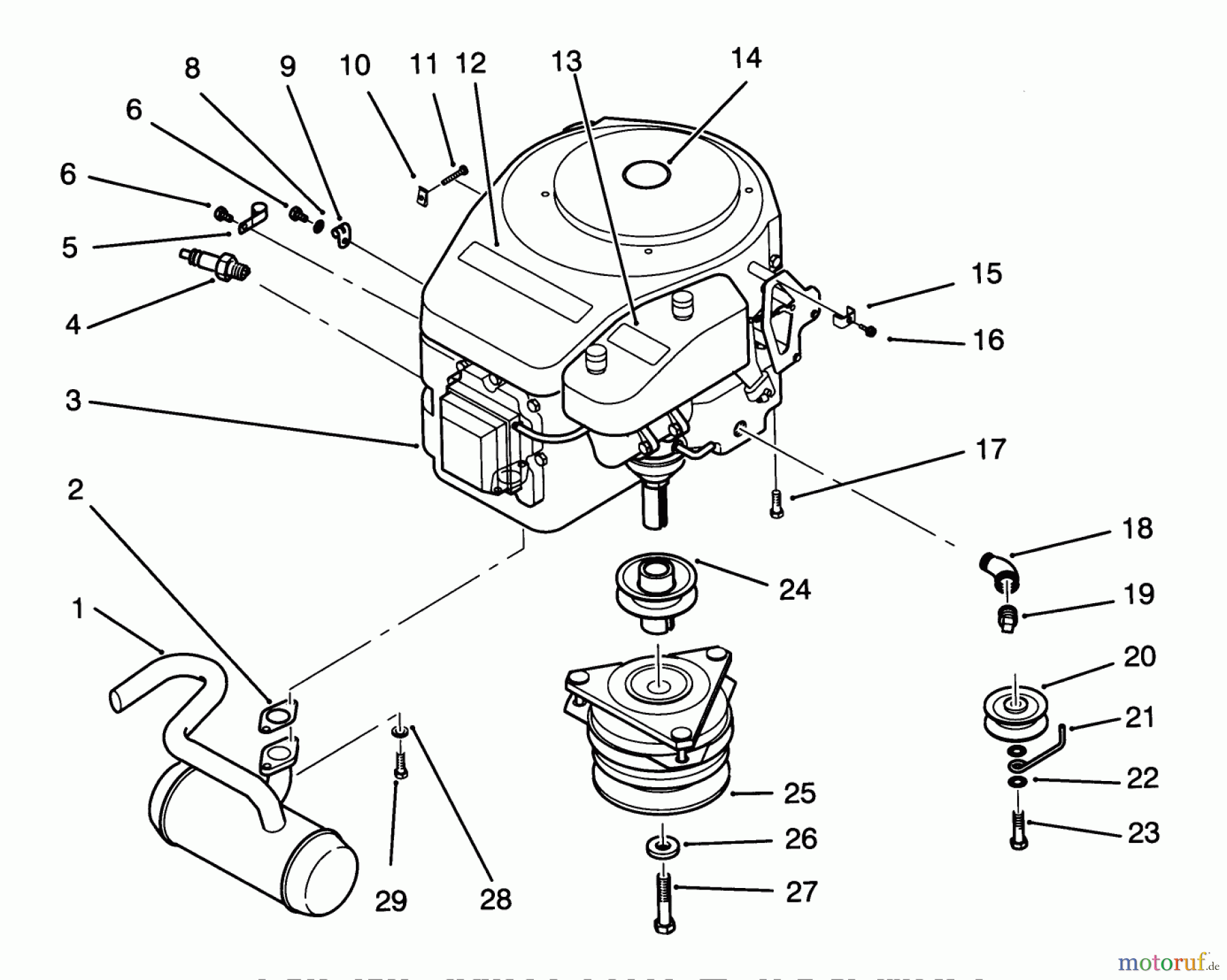  Toro Neu Mowers, Lawn & Garden Tractor Seite 1 72060 (244-5) - Toro 244-5 Yard Tractor, 1993 (3900001-3999999) ENGINE AND CLUTCH ASSEMBLY