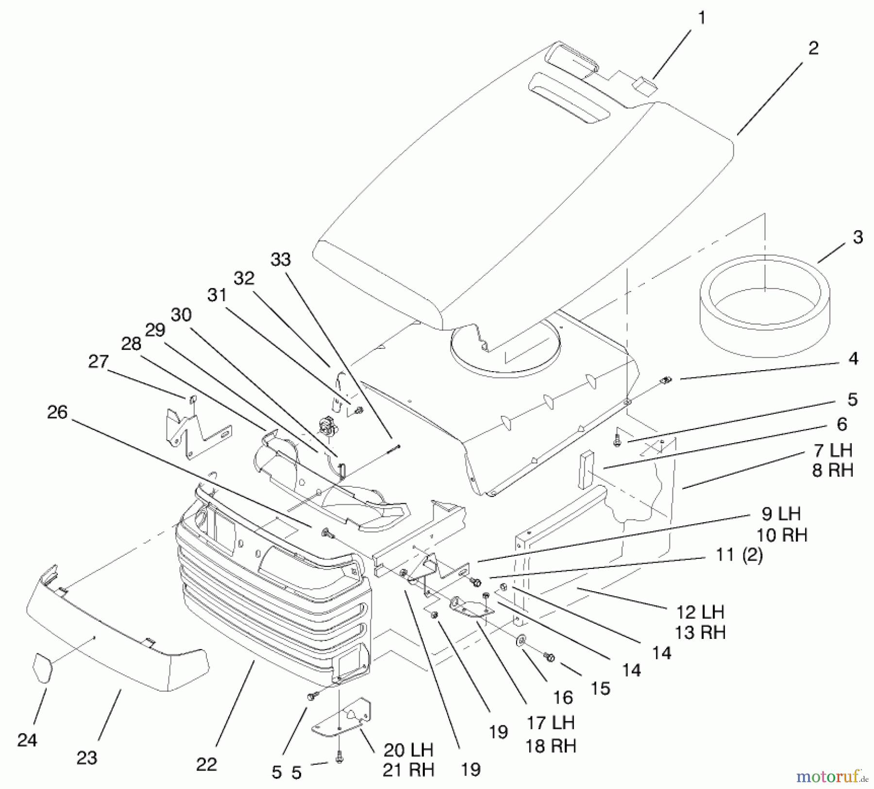  Toro Neu Mowers, Lawn & Garden Tractor Seite 1 72086 (268-H) - Toro 268-H Lawn and Garden Tractor, 1999 (9900001-9999999) HOOD & GRILL ASSEMBLY