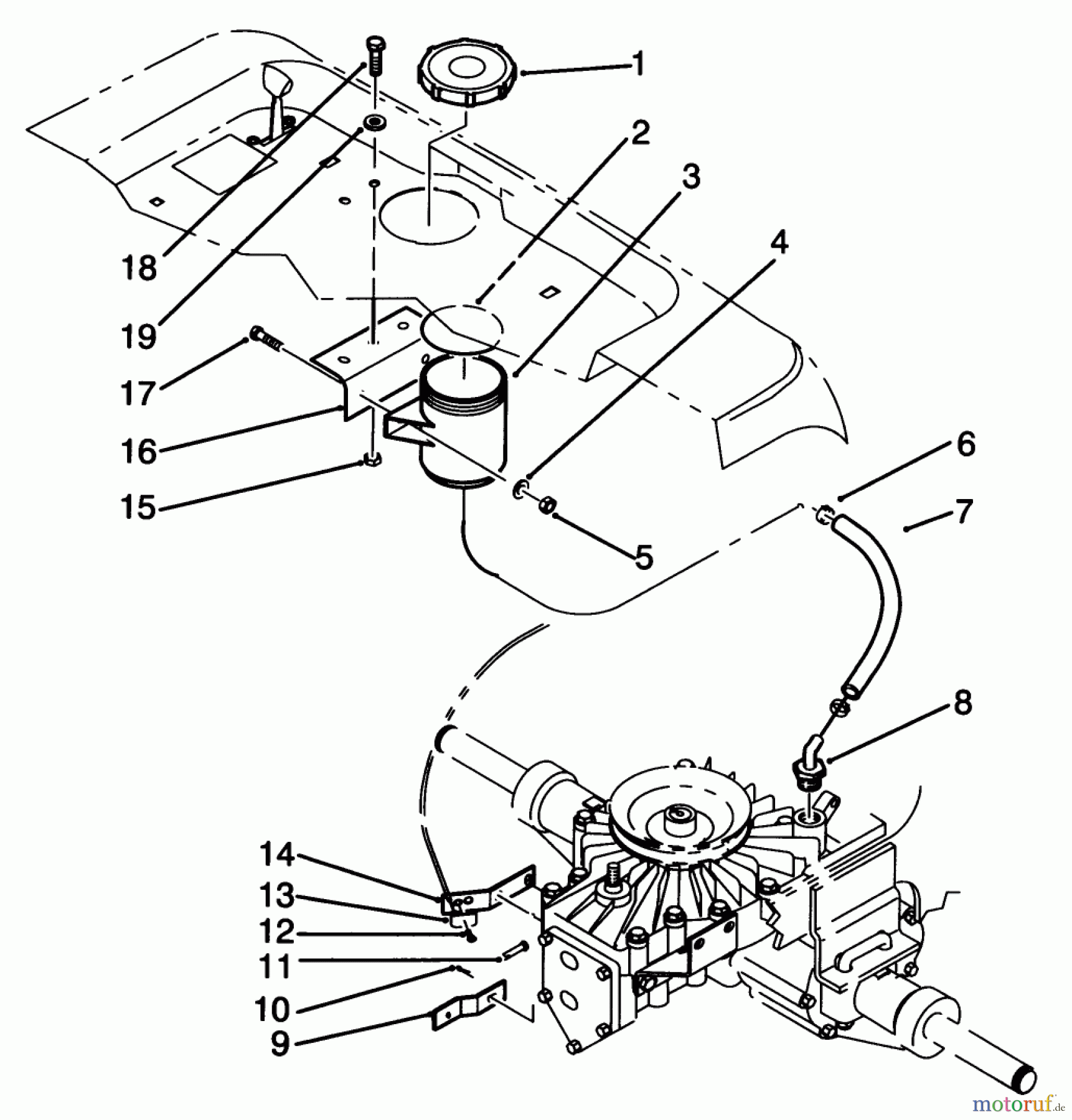  Toro Neu Mowers, Lawn & Garden Tractor Seite 1 72101 (246-H) - Toro 246-H Yard Tractor, 1993 (3900001-3999999) HYDRAULIC RESERVOIR ASSEMBLY