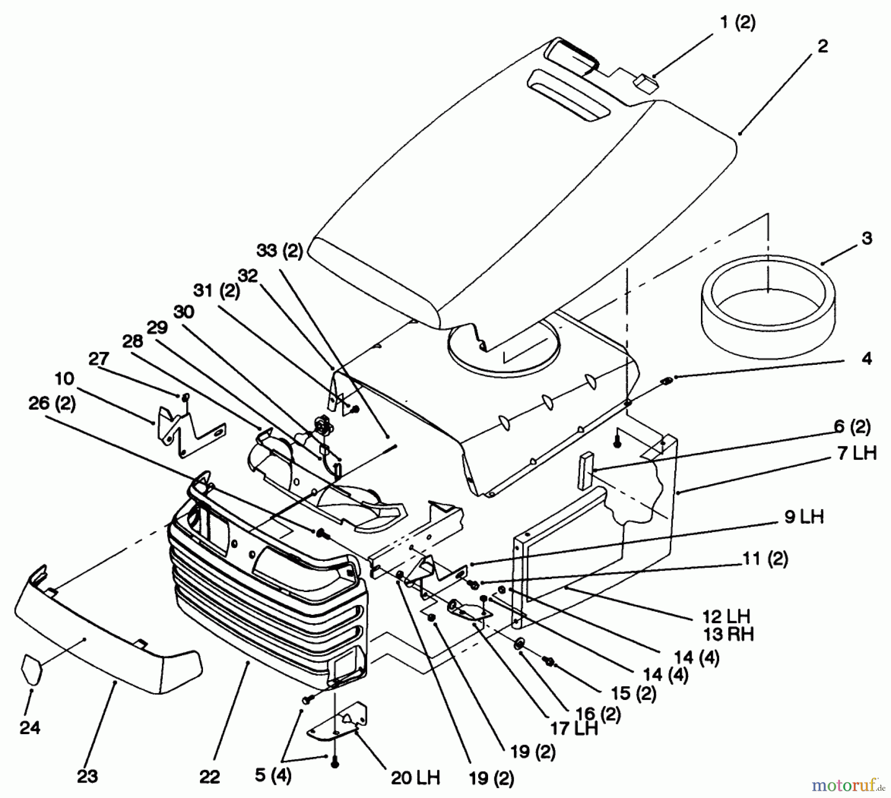  Toro Neu Mowers, Lawn & Garden Tractor Seite 1 72102 (269-H) - Toro 269-H Lawn and Garden Tractor, 1996 (6900001-6999999) HOOD AND GRILL