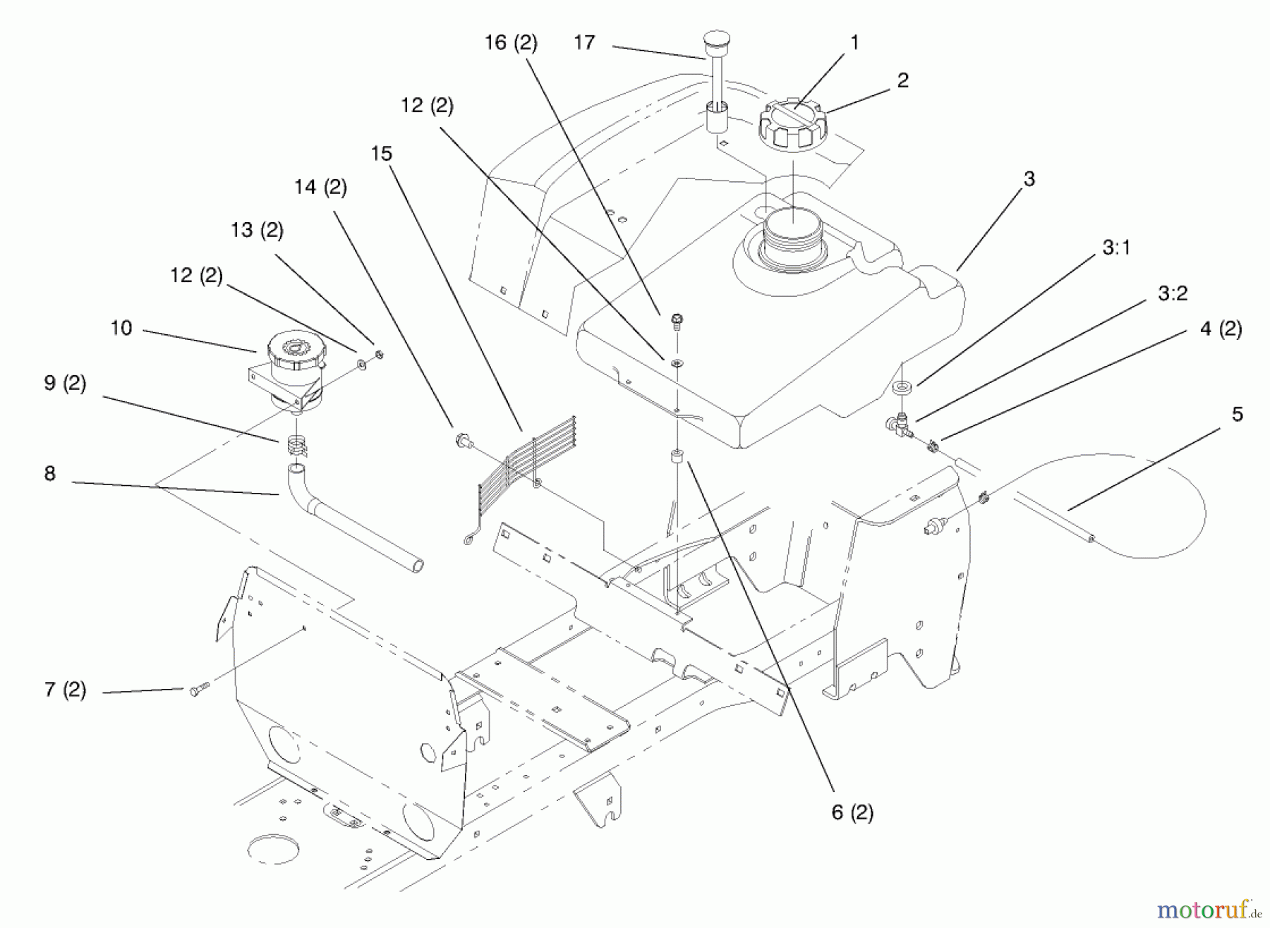  Toro Neu Mowers, Lawn & Garden Tractor Seite 1 72102 (269-H) - Toro 269-H Lawn and Garden Tractor, 1998 (8900001-8900399) FUEL TANK AND HYDRO RESERVOIR