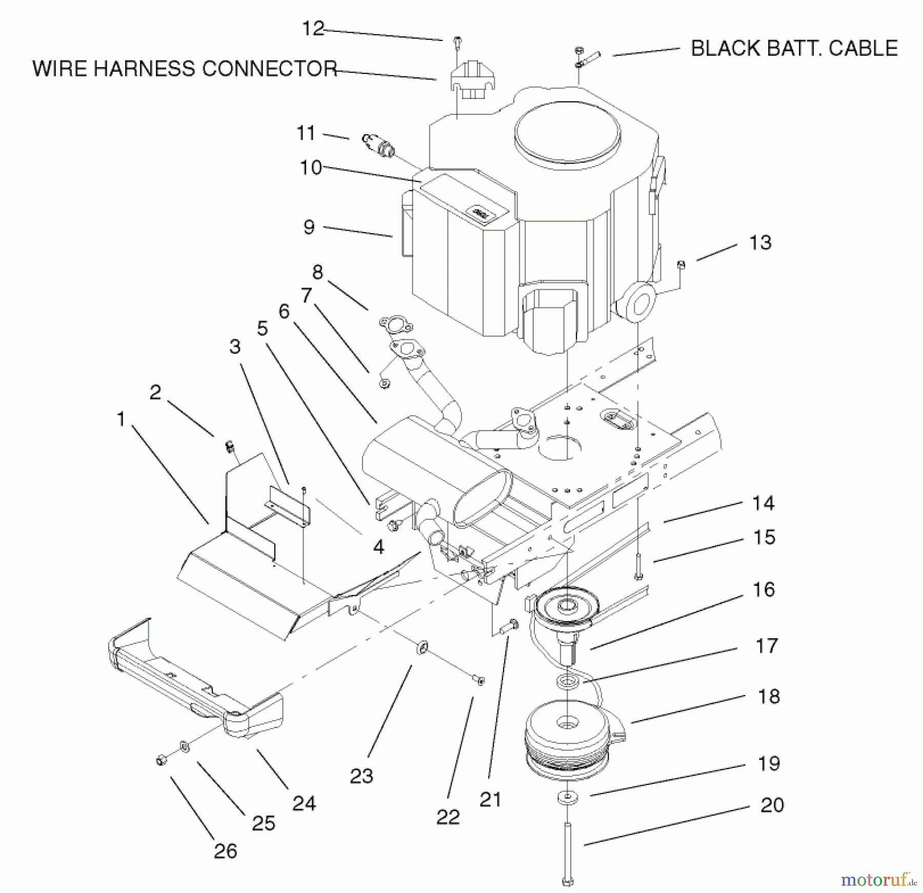  Toro Neu Mowers, Lawn & Garden Tractor Seite 1 72107 (268-HE) - Toro 268-HE Lawn and Garden Tractor, 2003 (230000001-230999999) TWIN CYLINDER ENGINE, MUFFLER AND PTO ASSEMBLY