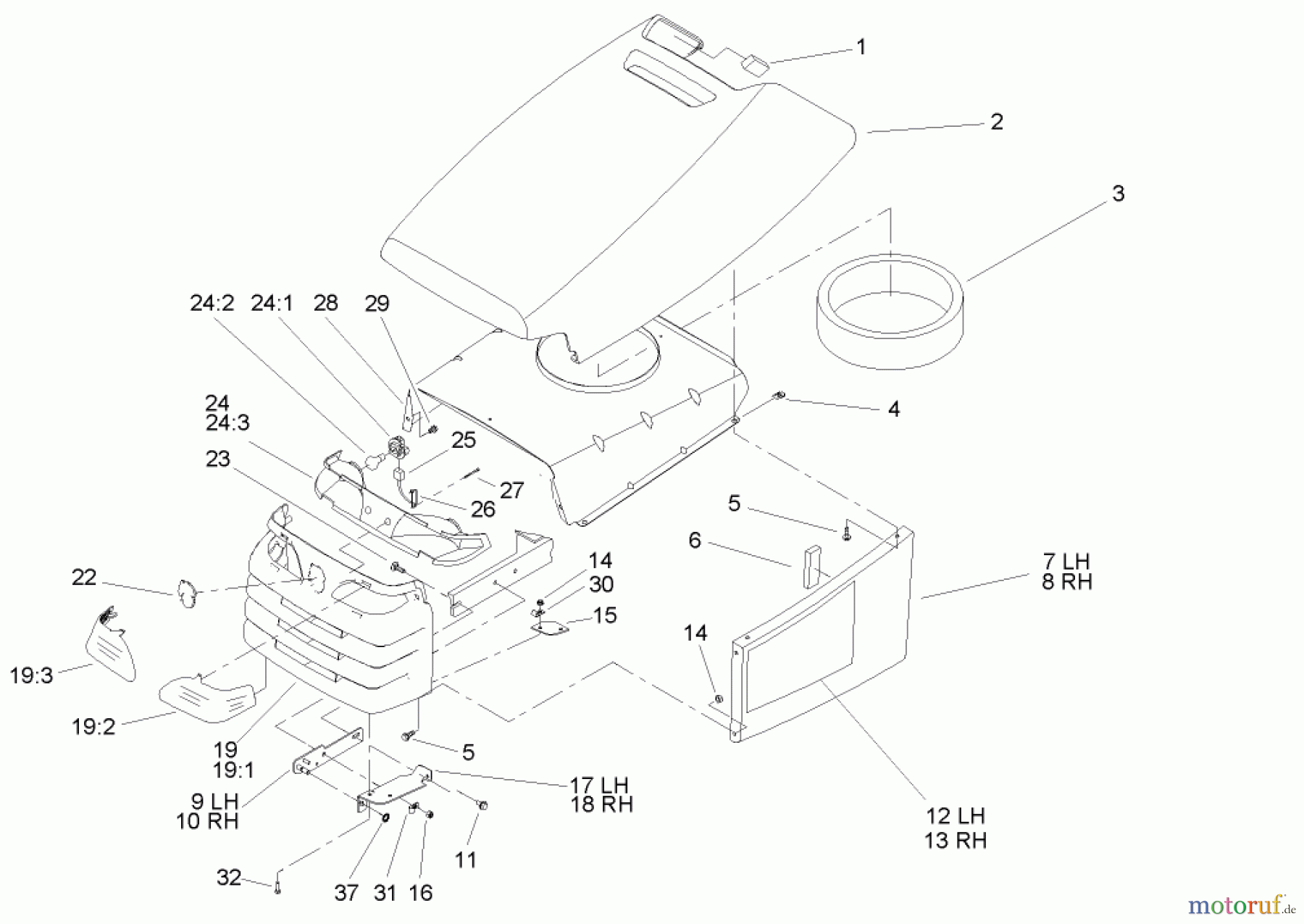  Toro Neu Mowers, Lawn & Garden Tractor Seite 1 72200 (410) - Toro 410 Garden Tractor, 2005 (250000001-250999999) HOOD AND GRILL ASSEMBLY