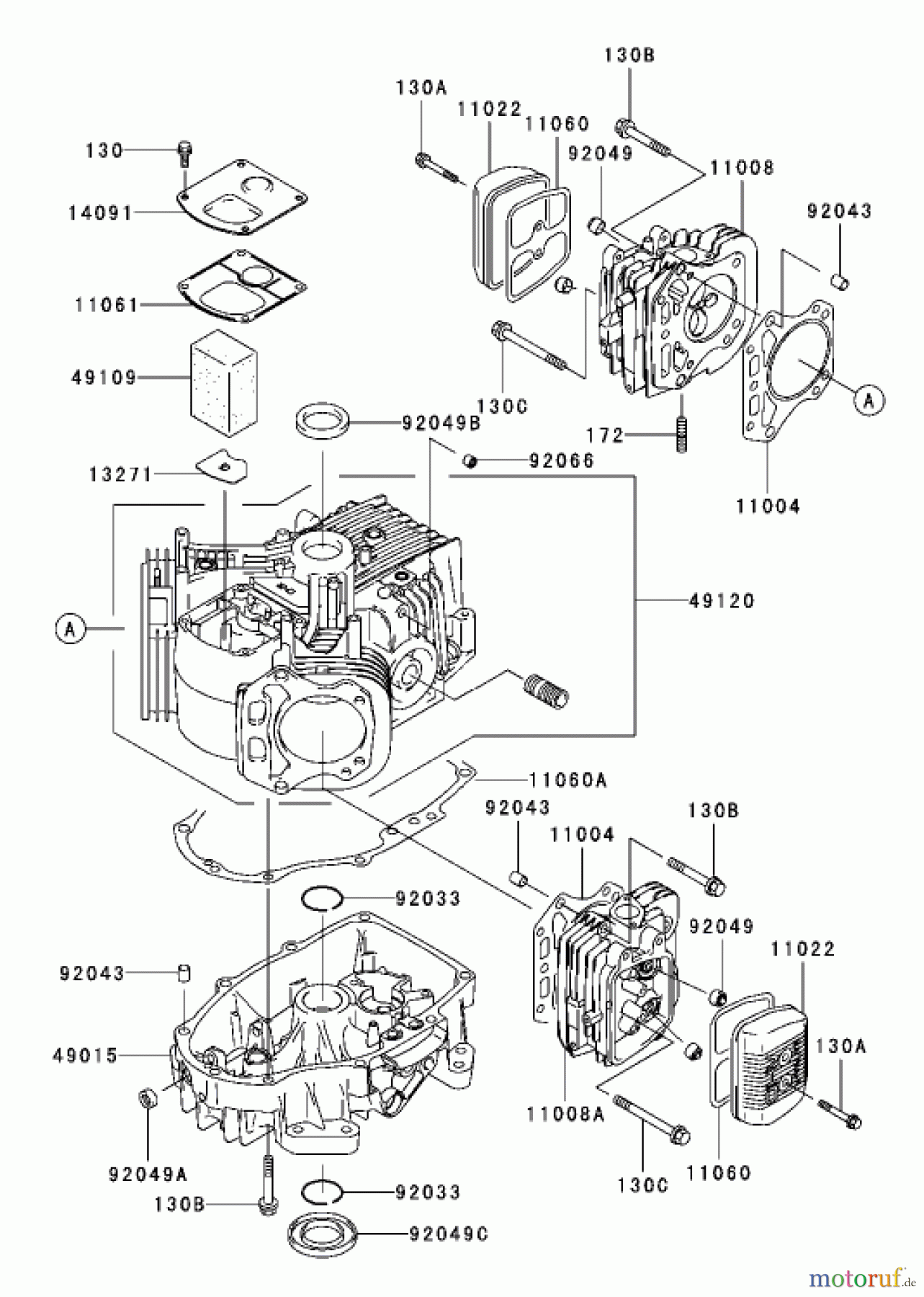  Toro Neu Mowers, Lawn & Garden Tractor Seite 1 72201 (417XT) - Toro 417XT Garden Tractor, 2003 (230000001-230999999) CYLINDER/CRANKCASE ASSEMBLY KAWASAKI FH541V-AS04