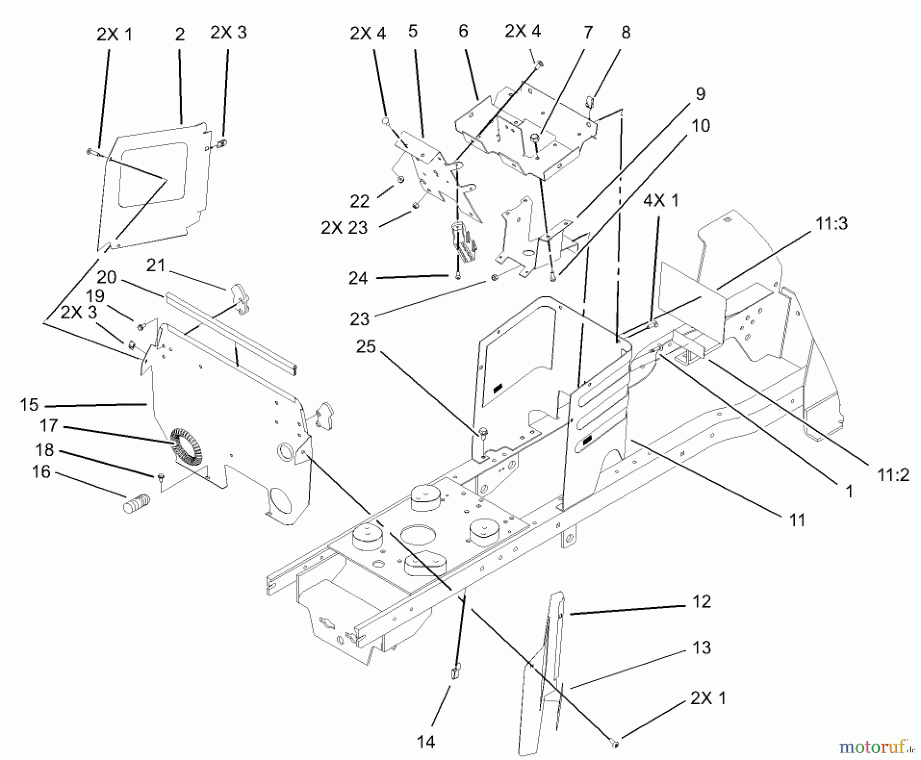  Toro Neu Mowers, Lawn & Garden Tractor Seite 1 72201 (417XT) - Toro 417XT Garden Tractor, 2003 (230000001-230999999) HOODSTAND AND FIREWALL ASSEMBLY