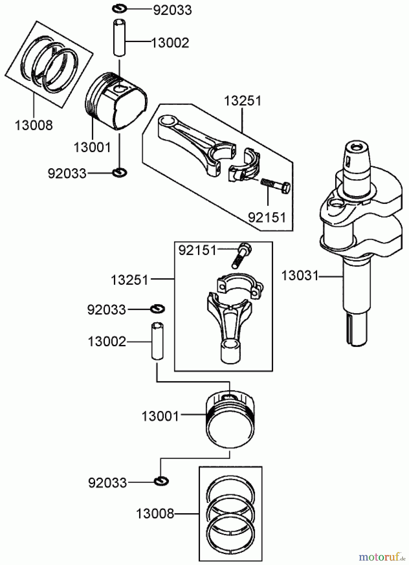  Toro Neu Mowers, Lawn & Garden Tractor Seite 1 72201 (420) - Toro 420 Garden Tractor, 2005 (250000001-250999999) PISTON AND CRANKSHAFT ASSEMBLY KAWASAKI FH541V-DS04