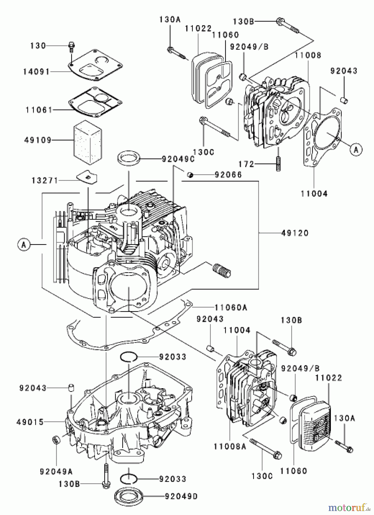  Toro Neu Mowers, Lawn & Garden Tractor Seite 1 72202 (419XT) - Toro 419XT Garden Tractor, 2003 (230000001-230999999) CYLINDER / CRANKCASE ASSEMBLY KAWASAKI FH580V-AS06