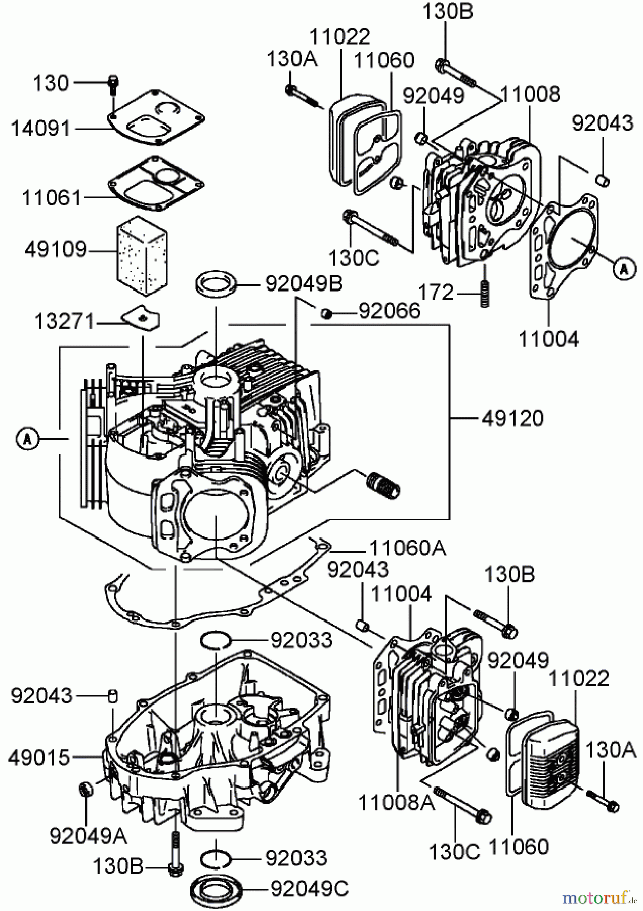  Toro Neu Mowers, Lawn & Garden Tractor Seite 1 72202 (430) - Toro 430 Garden Tractor, 2005 (250000001-250999999) CYLINDER AND CRANKCASE ASSEMBLY KAWASAKI FH580V-DS06