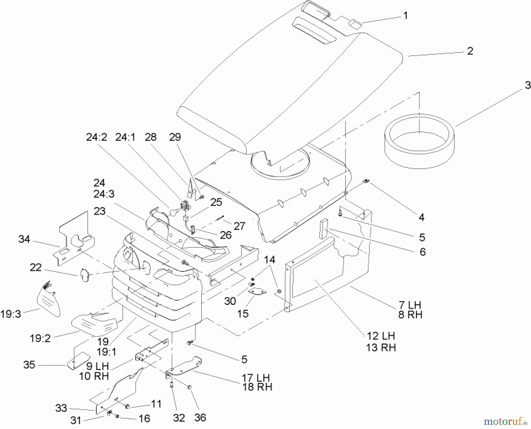  Toro Neu Mowers, Lawn & Garden Tractor Seite 1 72211 (417XT) - Toro 417XT Garden Tractor, 2004 (240000001-240999999) HOOD AND GRILL ASSEMBLY