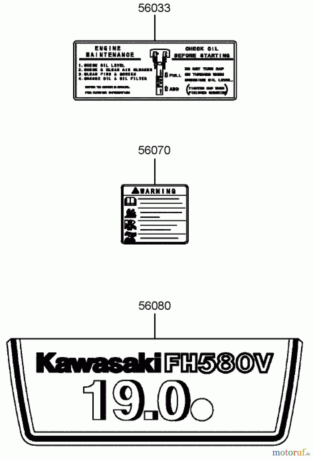  Toro Neu Mowers, Lawn & Garden Tractor Seite 1 72212 (419XT) - Toro 419XT Garden Tractor, 2004 (240000001-240999999) DECAL ASSEMBLY KAWASAKI FH580V-BS06