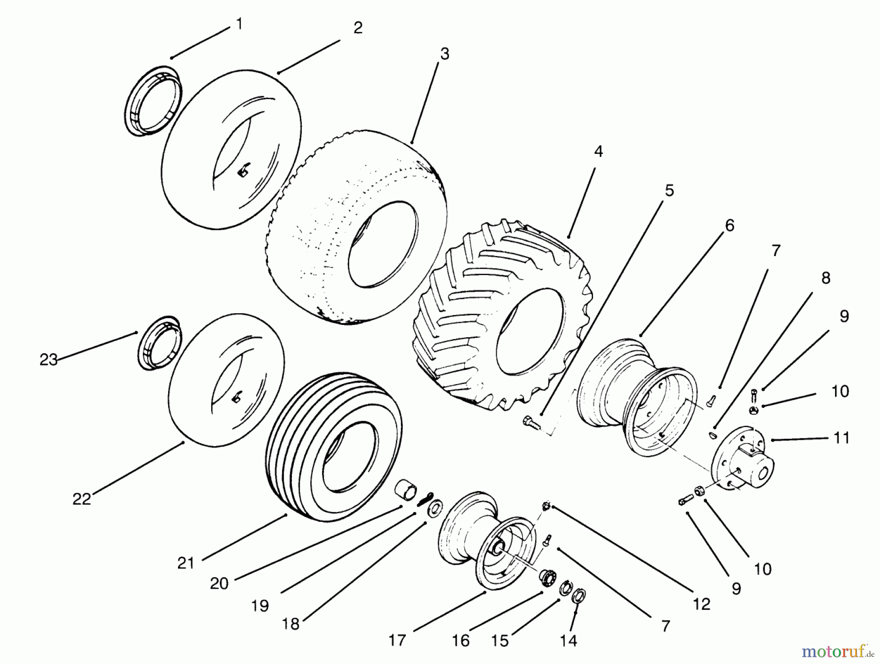  Toro Neu Mowers, Lawn & Garden Tractor Seite 1 73362 (312-8) - Toro 312-8 Garden Tractor, 1995 (5900001-5999999) WHEELS AND TIRES