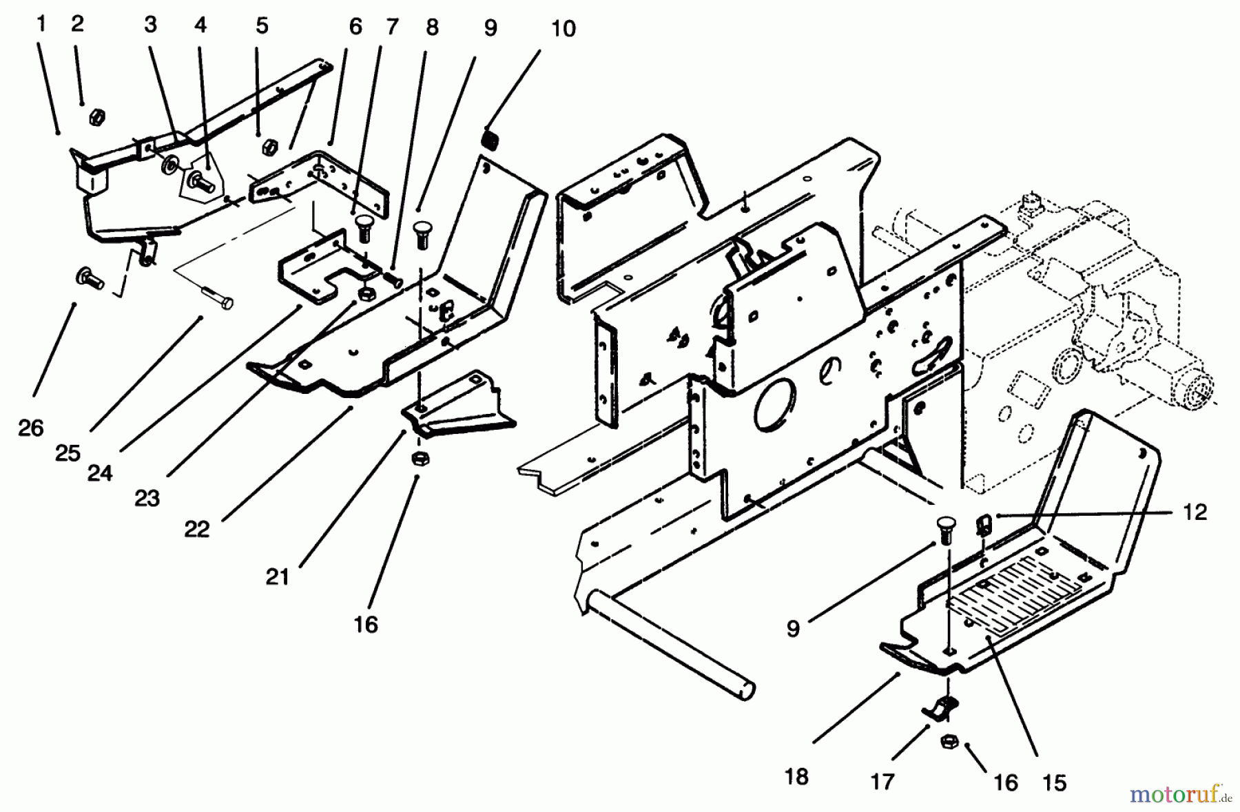  Toro Neu Mowers, Lawn & Garden Tractor Seite 1 73380 (312-8) - Toro 312-8 Garden Tractor, 1994 (4900001-4999999) BELT GUARD & FOOTRESTS