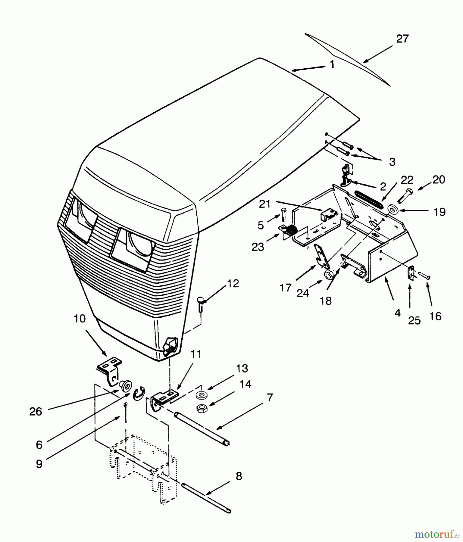  Toro Neu Mowers, Lawn & Garden Tractor Seite 1 73400 (314-8) - Toro 314-8 Garden Tractor, 1993 (3900001-3999999) HOOD ASSEMBLY