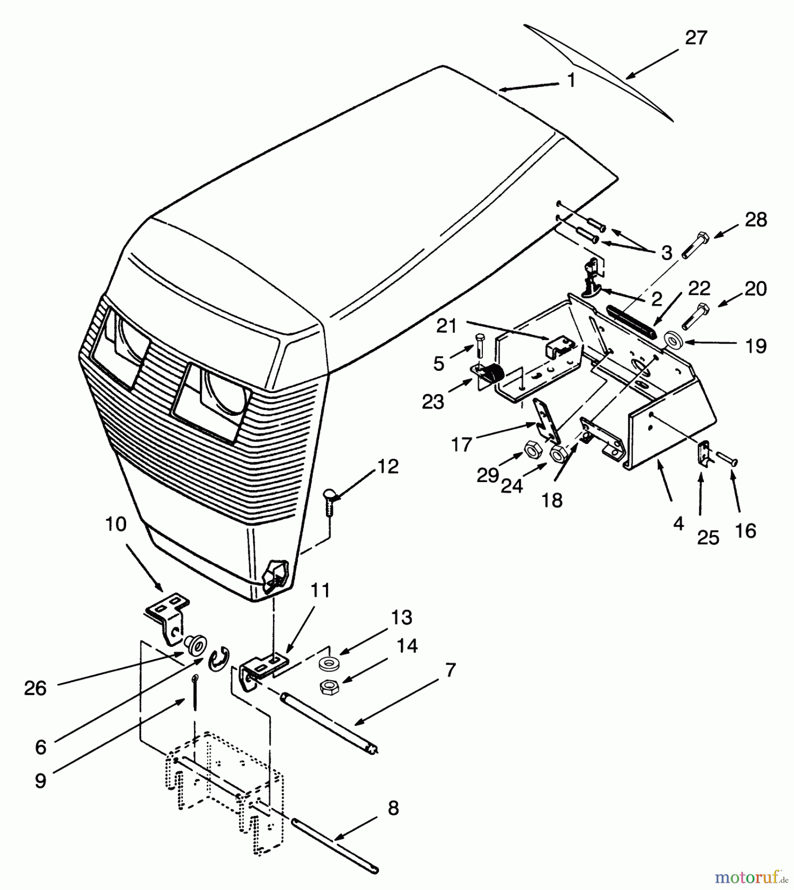  Toro Neu Mowers, Lawn & Garden Tractor Seite 1 73401 (314-H) - Toro 314-H Garden Tractor, 1993 (3900001-3999999) HOOD ASSEMBLY