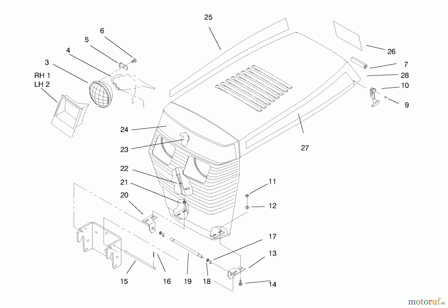  Toro Neu Mowers, Lawn & Garden Tractor Seite 1 73402 (314-8) - Toro 314-8 Garden Tractor, 1997 (7900001-7999999) HOOD ASSEMBLY