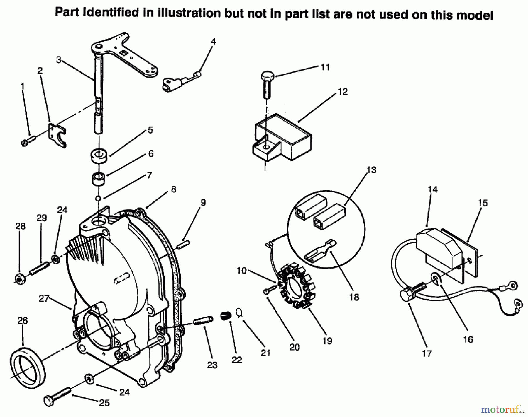  Toro Neu Mowers, Lawn & Garden Tractor Seite 1 73422 (416-8) - Toro 416-8 Garden Tractor, 1996 (6900001-6999999) GEAR CASE & IGNITION CONTROLS