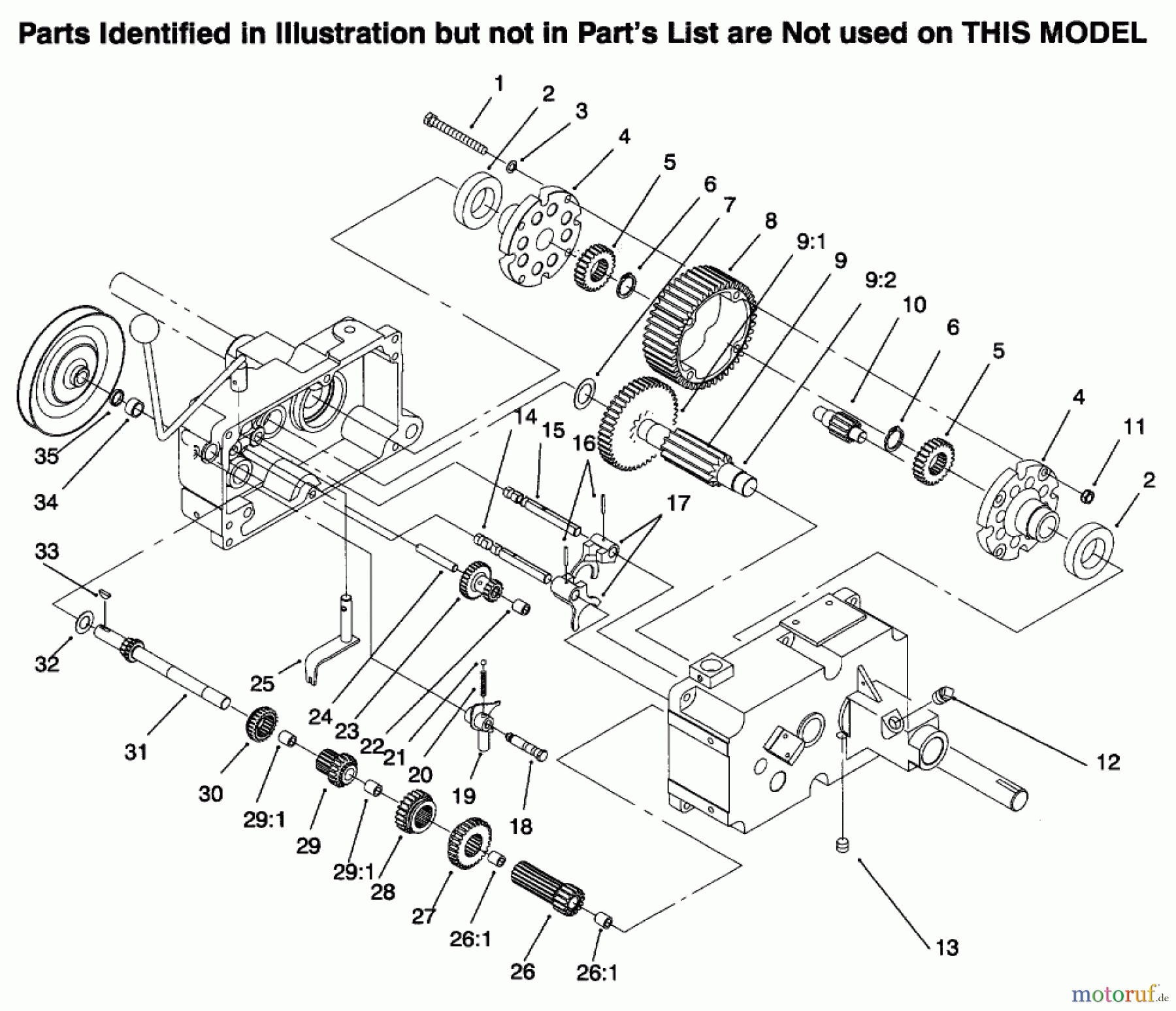  Toro Neu Mowers, Lawn & Garden Tractor Seite 1 73422 (416-8) - Toro 416-8 Garden Tractor, 1996 (6900001-6999999) TRANSMISSION 8-SPEED 8 PINION #2