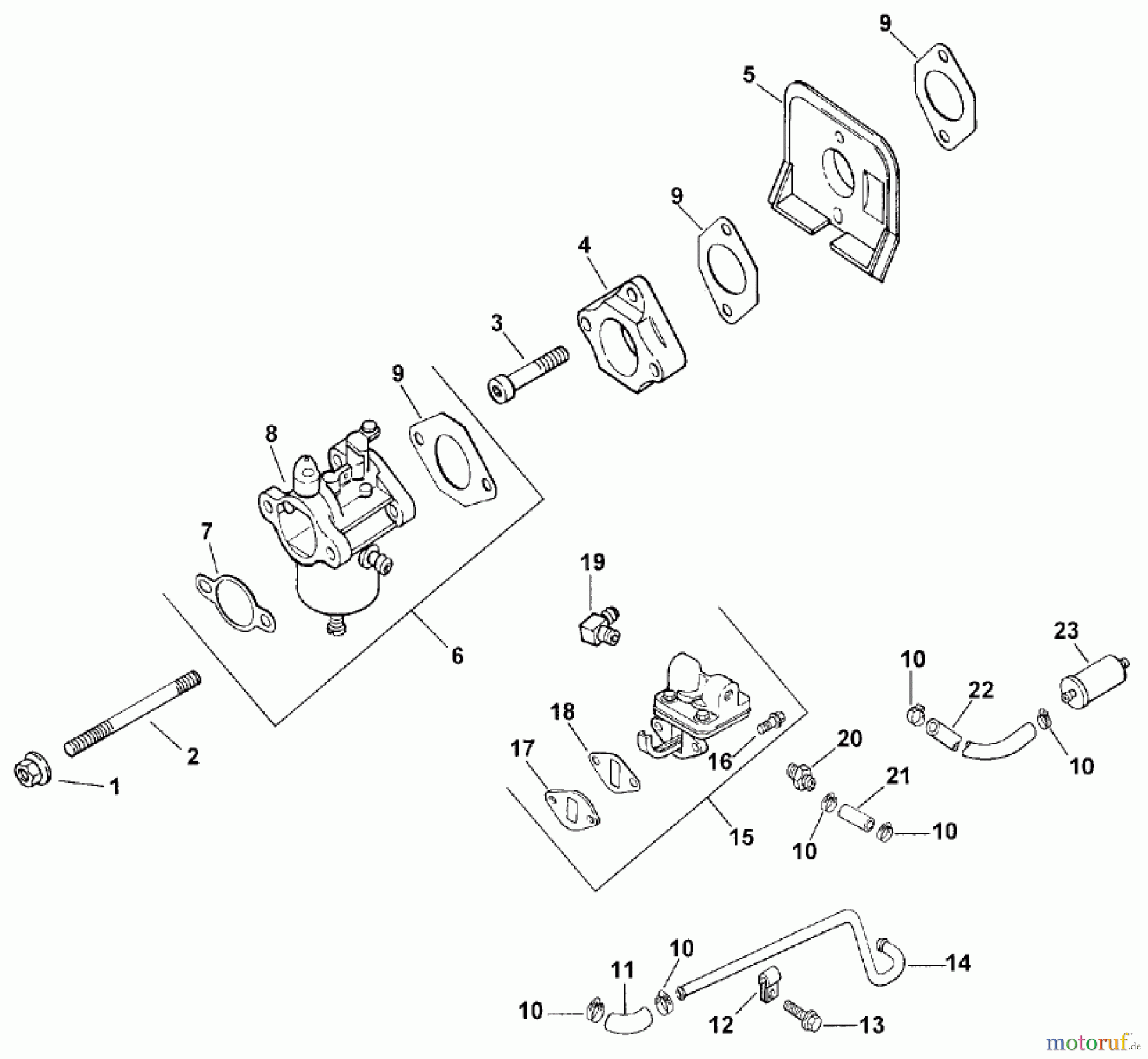  Toro Neu Mowers, Lawn & Garden Tractor Seite 1 73429 (312-8) - Toro 312-8 Garden Tractor, 1999 (9900001-9999999) CARBURETOR & FUEL PUMP (MODEL 73429 ONLY)