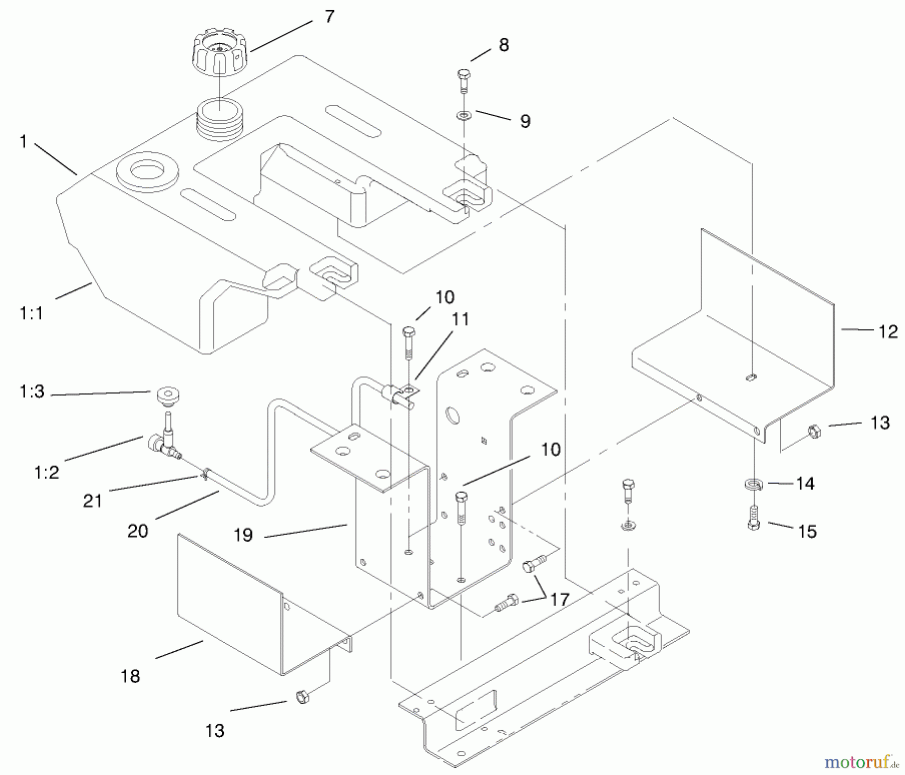  Toro Neu Mowers, Lawn & Garden Tractor Seite 1 73429 (312-8) - Toro 312-8 Garden Tractor, 1999 (9900001-9999999) FUEL TANK ASSEMBLY