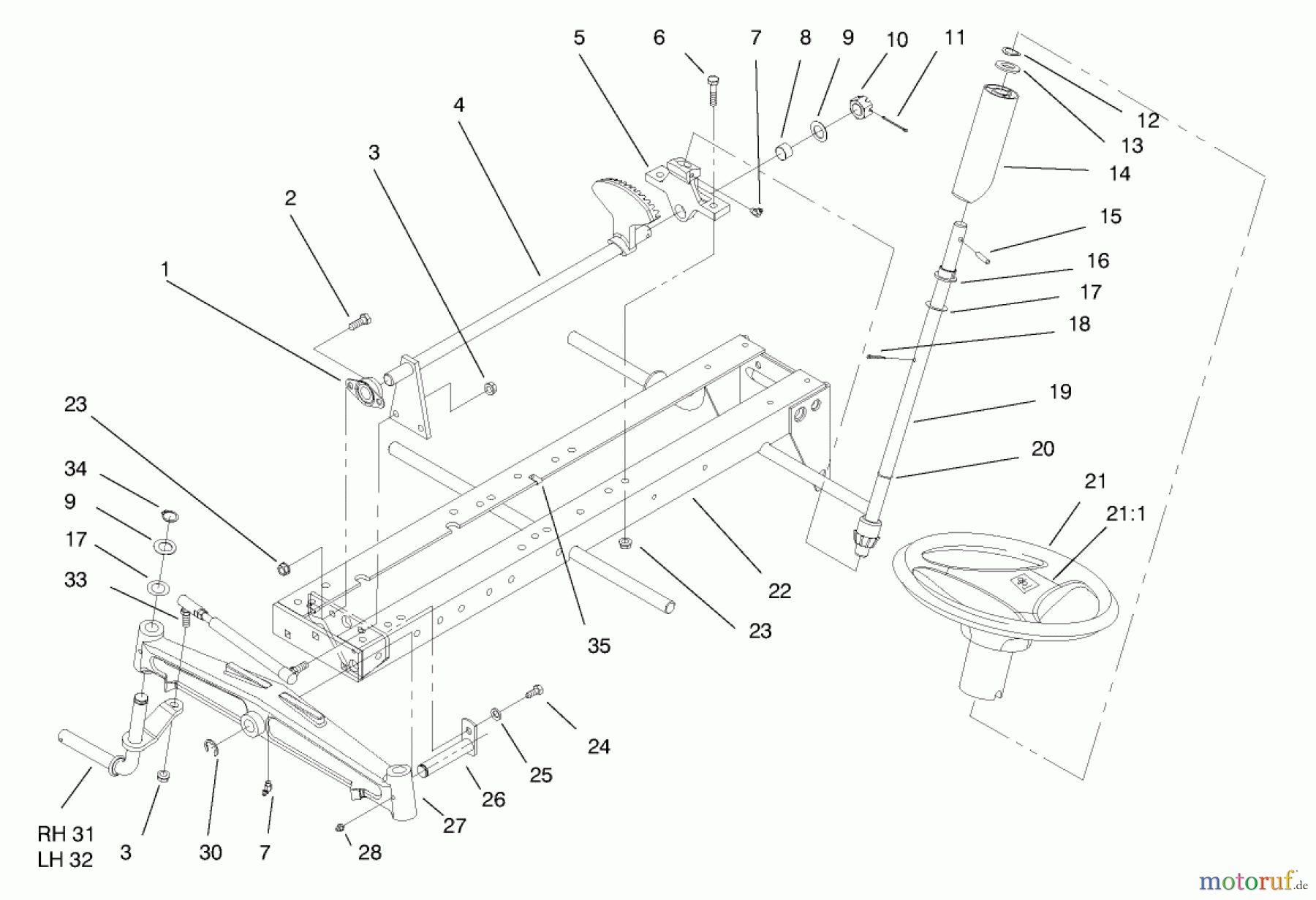  Toro Neu Mowers, Lawn & Garden Tractor Seite 1 73441 (416-8) - Toro 416-8 Garden Tractor, 1997 (7900001-7999999) FRAME AXLE AND STEERING SYSTEM