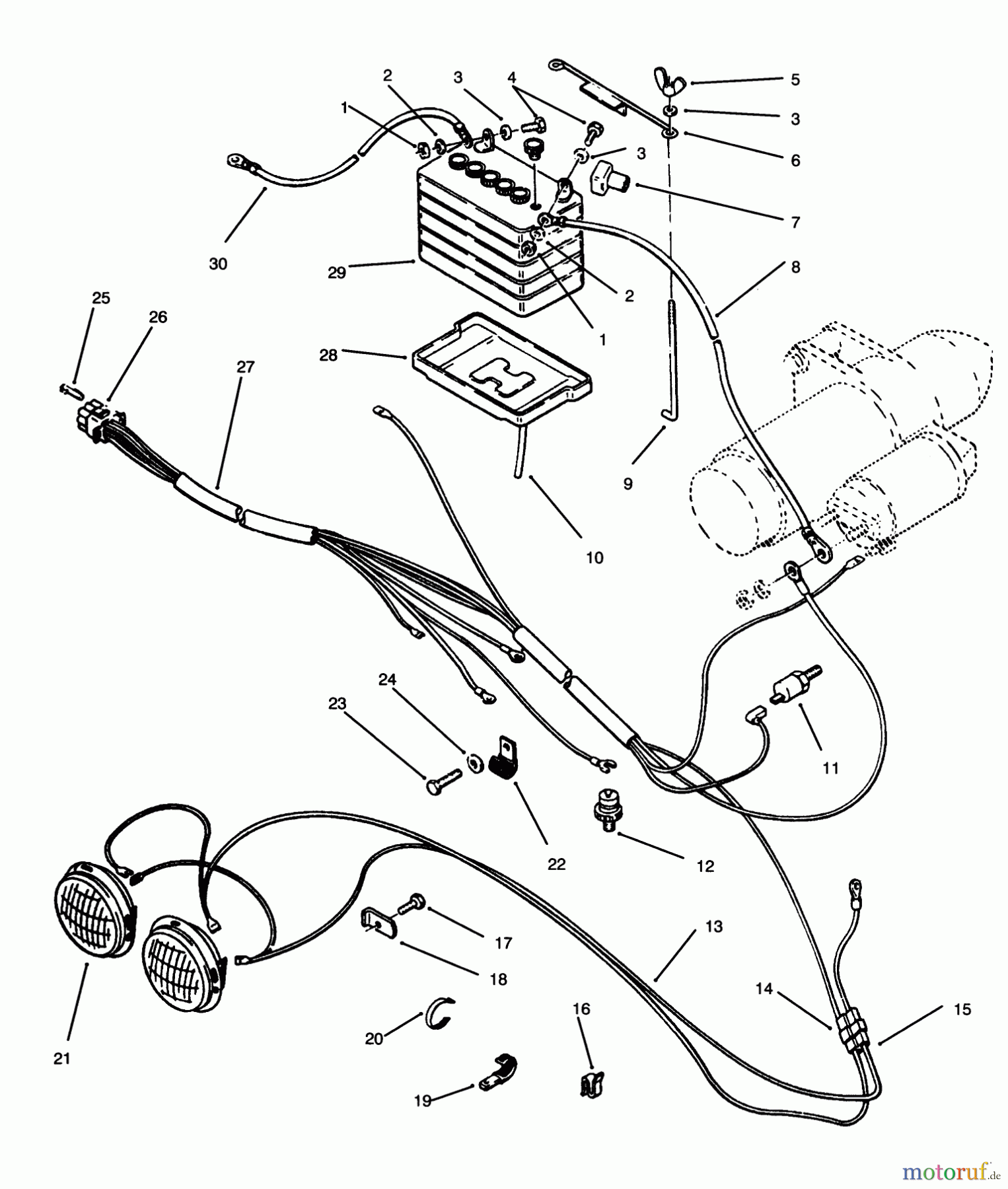  Toro Neu Mowers, Lawn & Garden Tractor Seite 1 73520 (520-H) - Toro 520-H Garden Tractor, 1994 (4900001-4999999) BATTERY & HEADLIGHTS ASSEMBLY