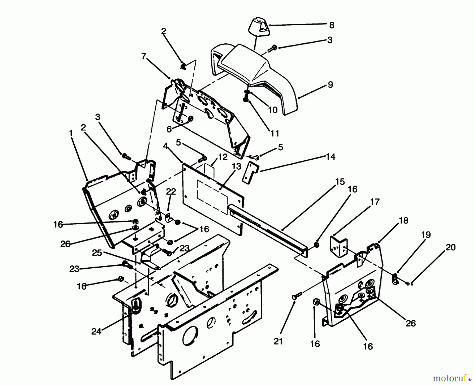  Toro Neu Mowers, Lawn & Garden Tractor Seite 1 73520 (520-H) - Toro 520-H Garden Tractor, 1994 (4900001-4999999) DASH AND SIDE PANELS ASSEMBLY