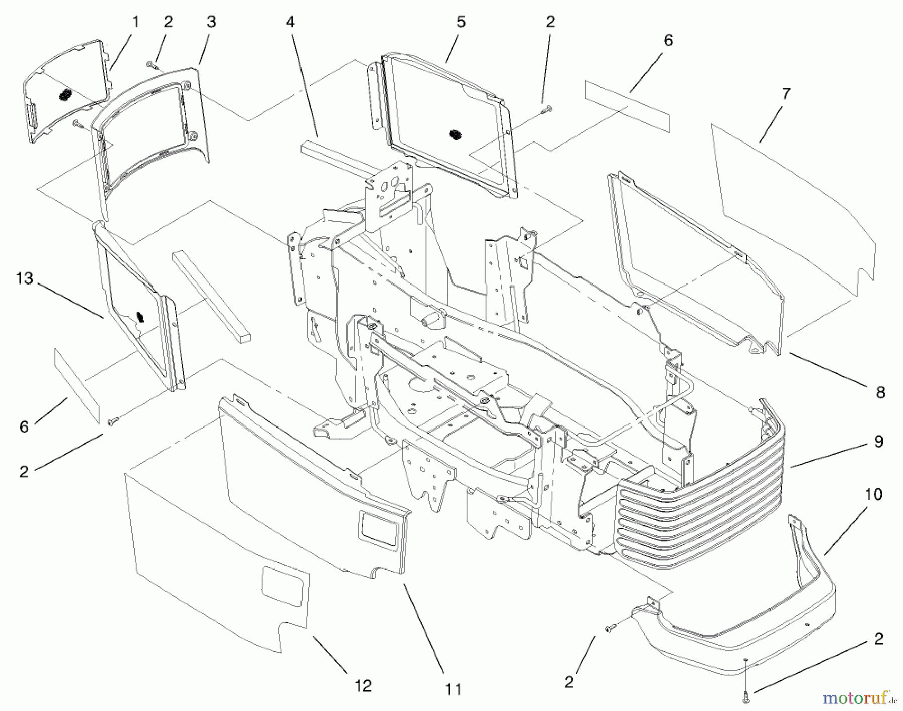  Toro Neu Mowers, Lawn & Garden Tractor Seite 1 73590 (523Dxi) - Toro 523Dxi Garden Tractor, 1999 (9900001-9999999) GRILL & SIDE PANELS ASSEMBLY