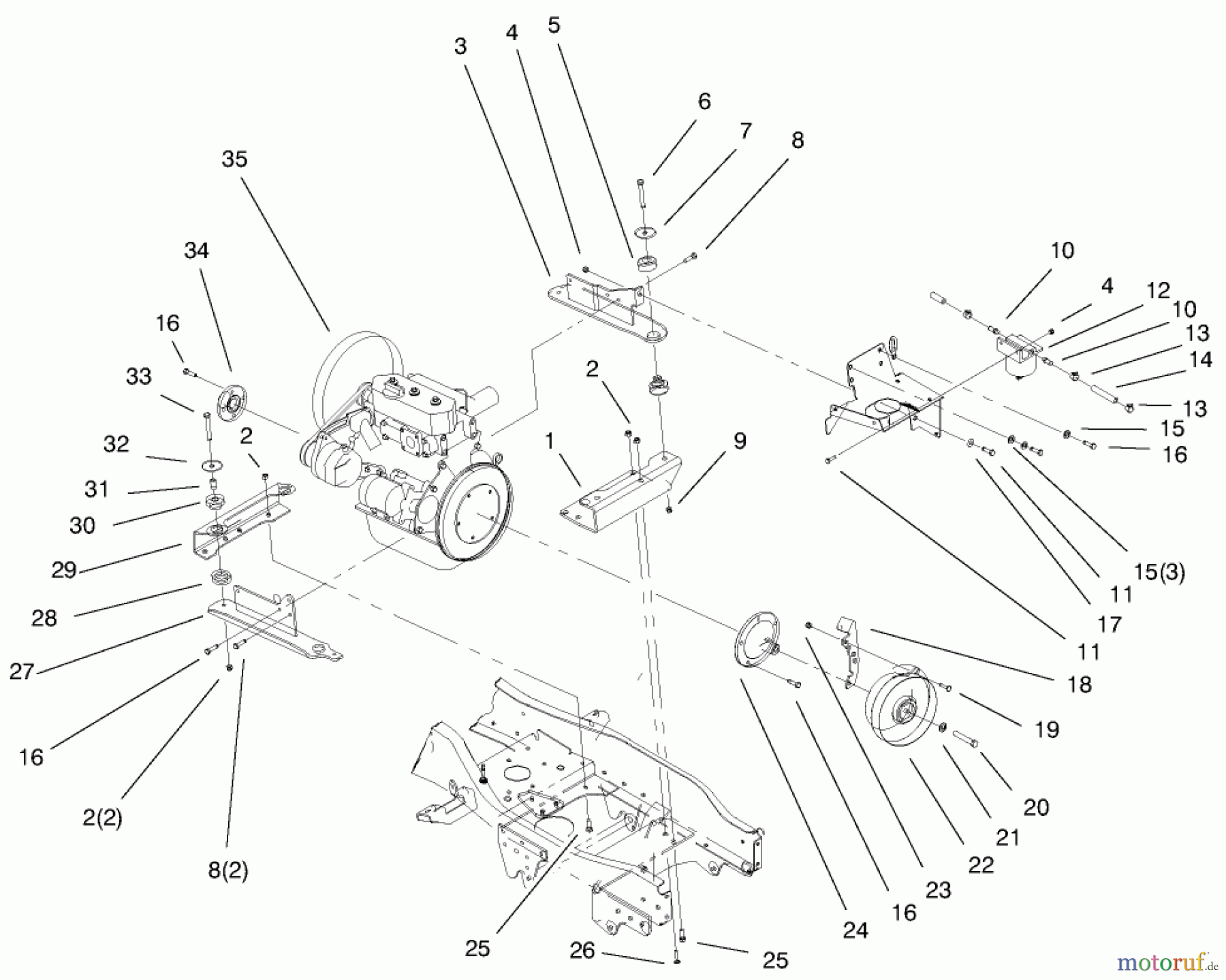  Toro Neu Mowers, Lawn & Garden Tractor Seite 1 73552 (523Dxi) - Toro 523Dxi Garden Tractor, 1999 (9900001-9999999) LIQUID COOLED DIESEL ENGINE ASSEMBLY #1