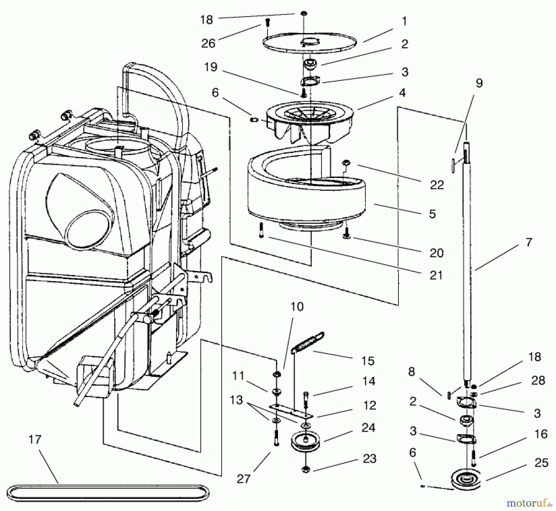  Toro Neu Accessories, Mower 79451 - Toro Quiet Collector, Wheel Horse 5xi Series Garden Tractors, 1998 (8900226-8999999) SCROLL AND FAN ASSEMBLY