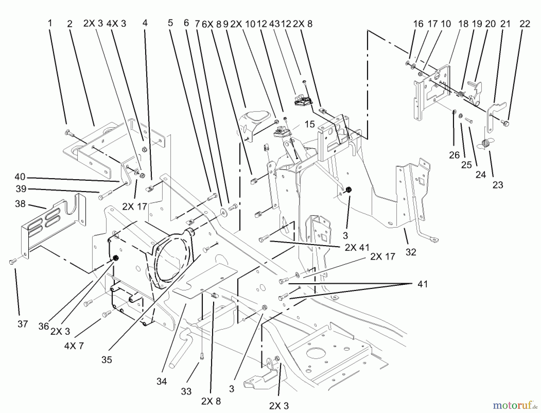  Toro Neu Mowers, Lawn & Garden Tractor Seite 1 73570 (520xi) - Toro 520xi Garden Tractor, 2003 (230000001-230999999) STEERING TOWER AND FUEL TANK SUPPORT ASSEMBLY