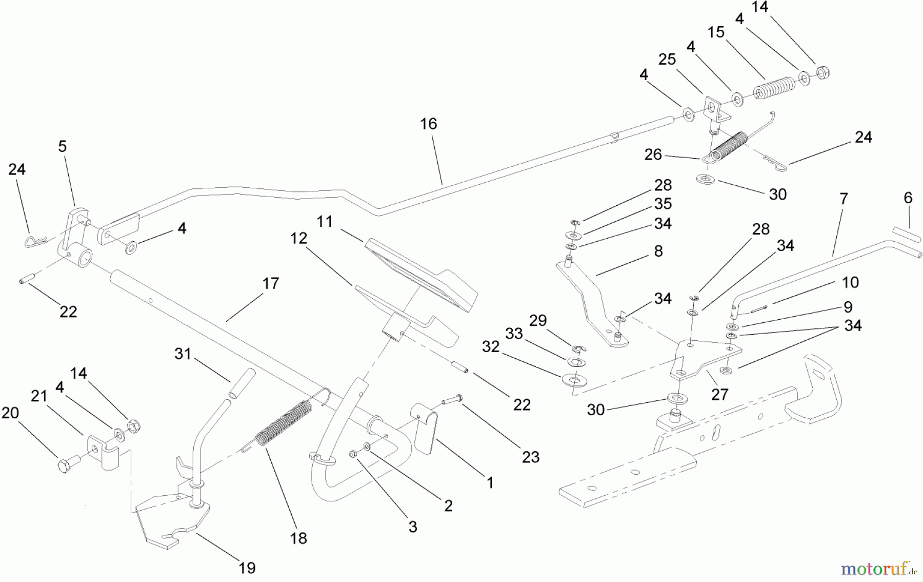  Toro Neu Mowers, Lawn & Garden Tractor Seite 1 74570 (DH 210) - Toro DH 210 Lawn Tractor, 2005 (250000001-250999999) OPERATION - BRAKE AND BYPASS ASSEMBLY